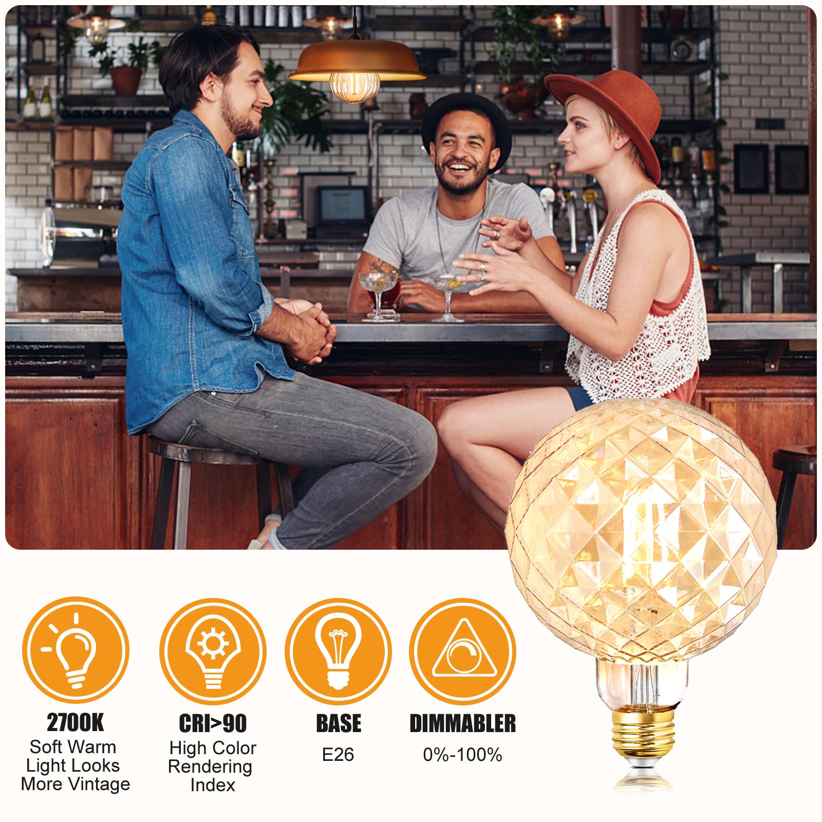 Sd Lux Decorative Light Bulbs Vintage Led Edison Bulb 6W 600Lm (60W Equivalent) Dimmable G40 Globe Cri>90 Medium Base E26 Warm W