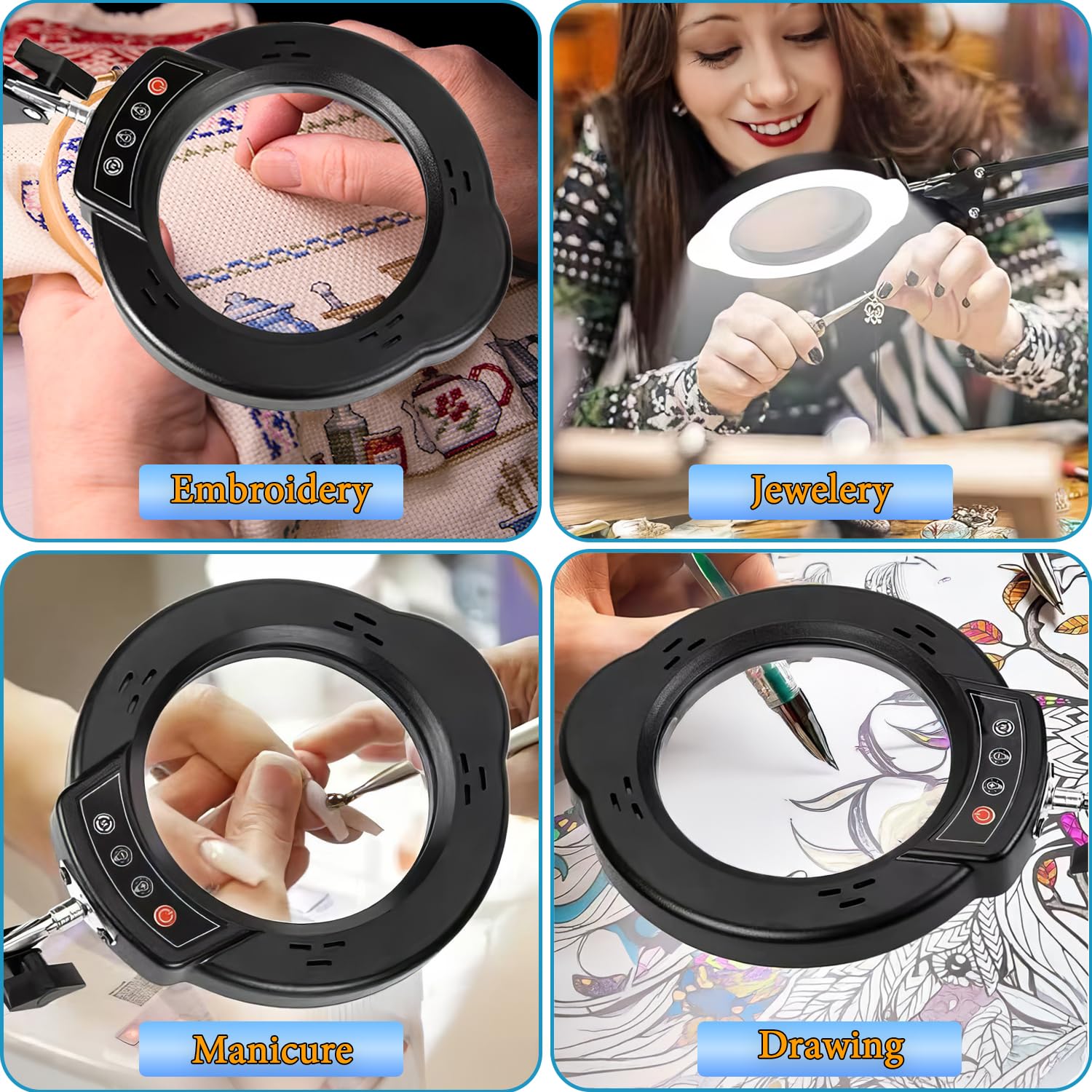 15X Magnifying Glass Desk Lamp With Metal Base, 5 Color Modes 10 Levels Adjustable Brightness, 360 Rotatable Flexible Aluminum A