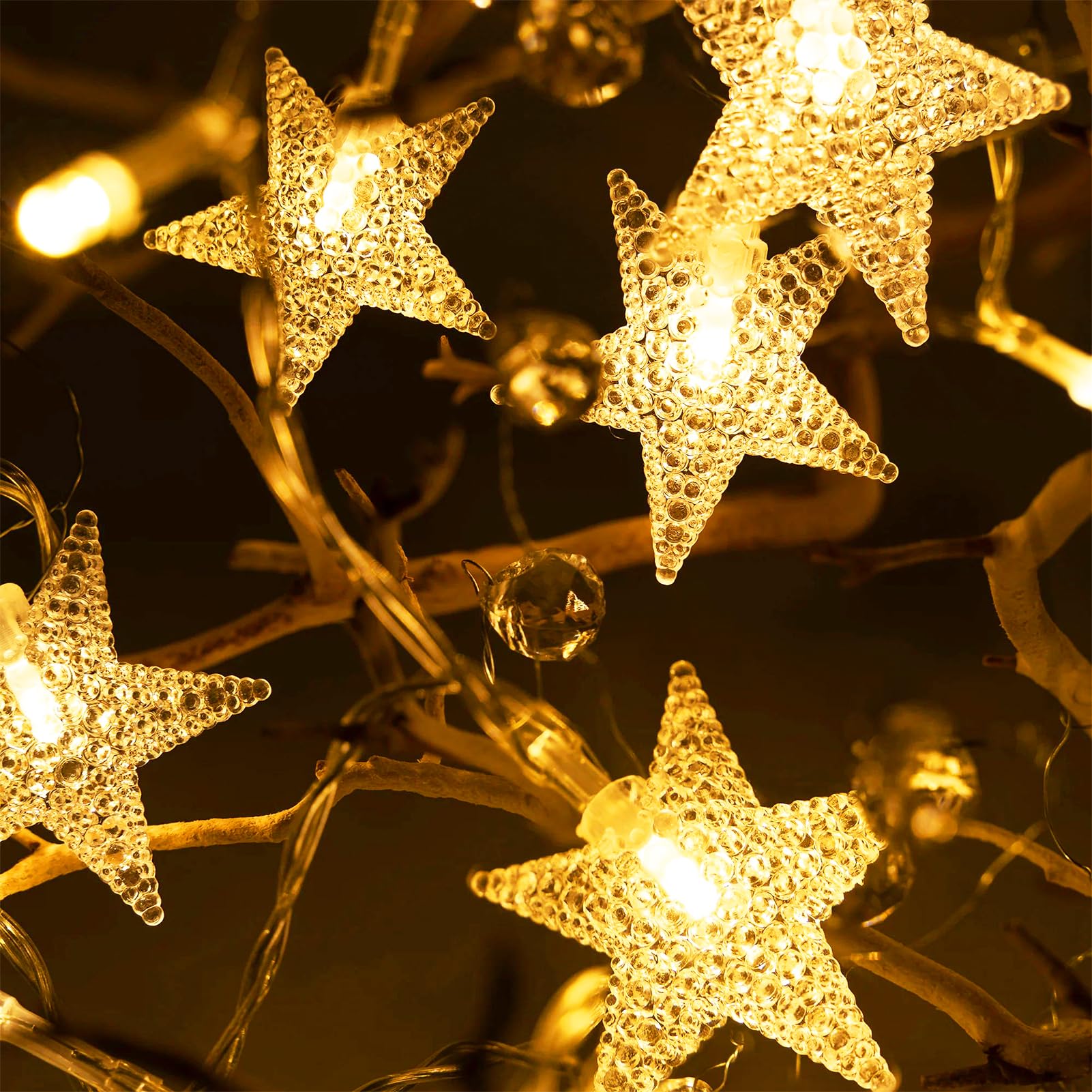 2 Pack Christmas Star Lights Battery Operated, Star Fairy Lights 26Ft 80 LED Twinkle String Lights Waterproof for Outdoor Indoor