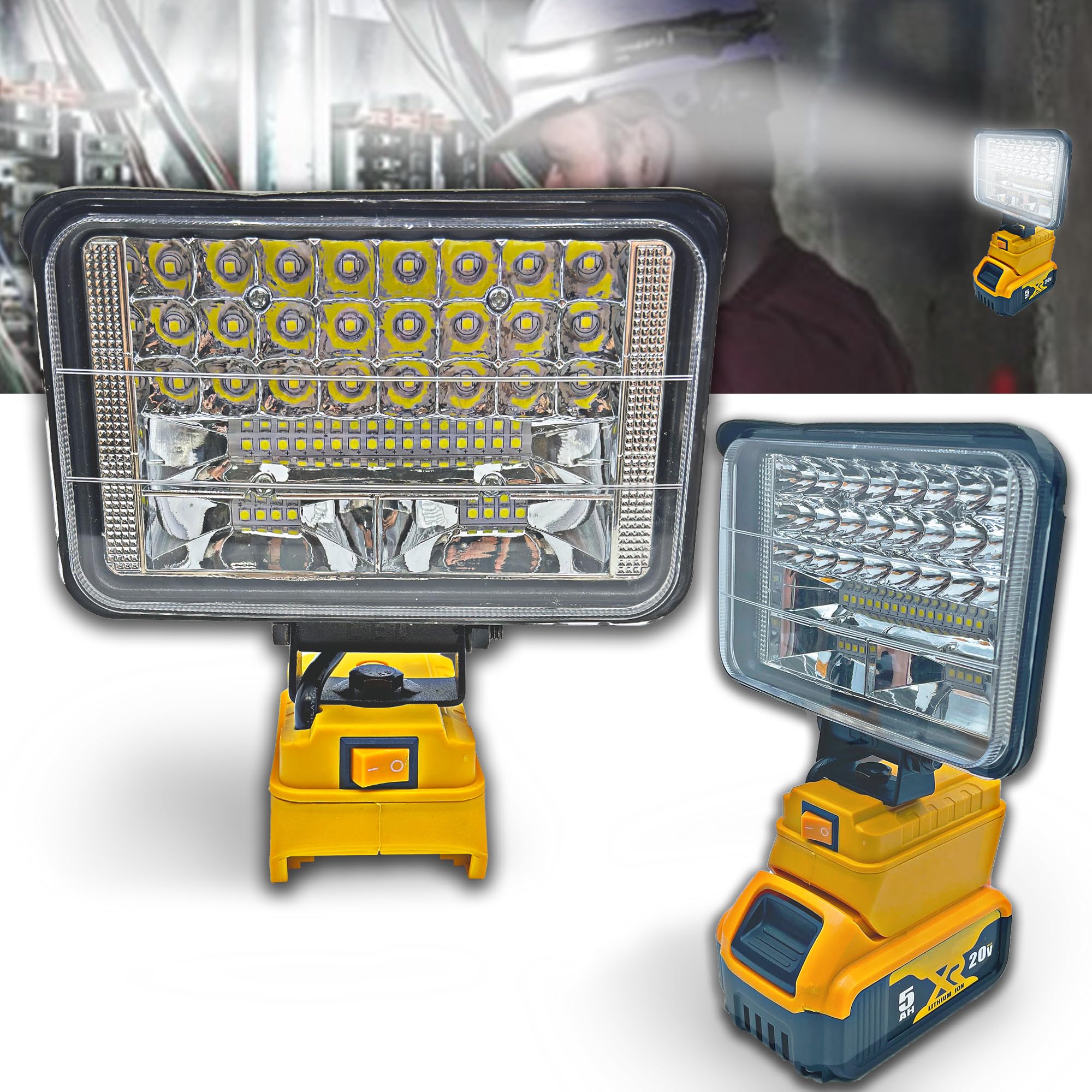 LED Work Light Cordless handhelp for Dewalt 20V Battery,60W 4500ML LED Portable Light,Protection Two USB Charging Port for Outdo