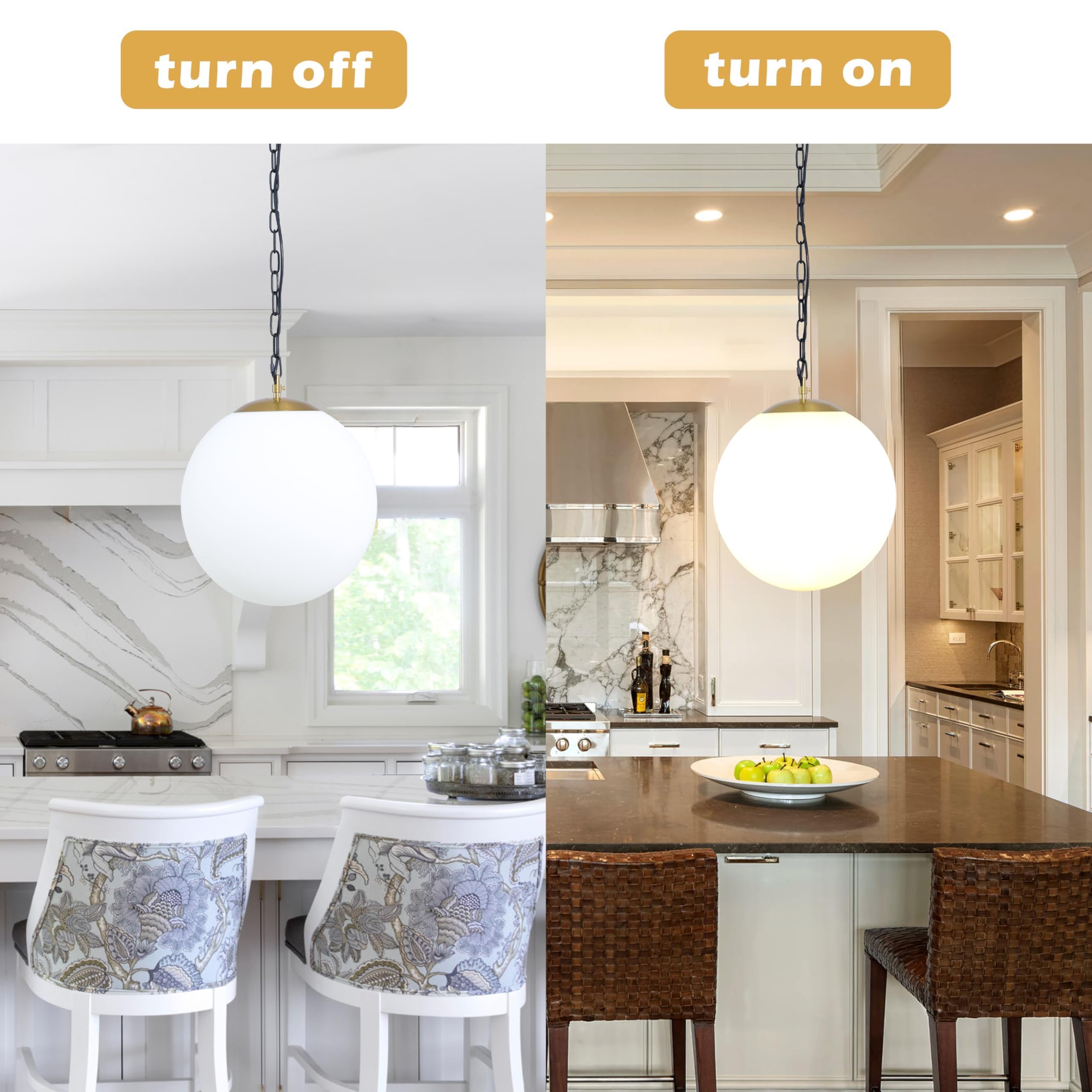 Koko&Yukina 13.7&quot; Gold Globe Pendant Light, Opal & Brass Adjustable Fixture For Dining Room