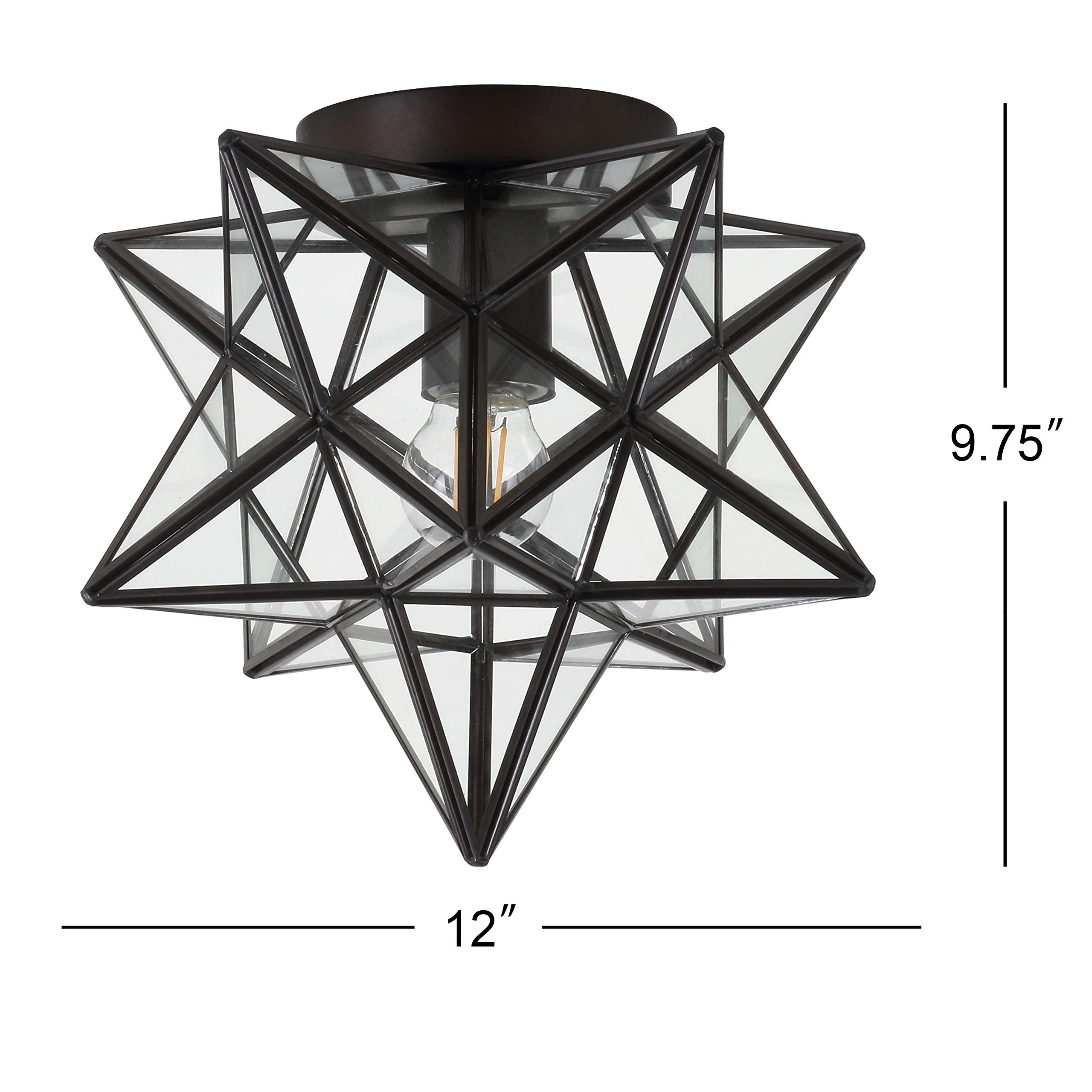 Jonathan Y Jyl9035A Stella 12'' Moravian Star Metal/Glass Led Flush Mount Contemporary Dimmable, For Kitchen,Hallway,Bathroom,St