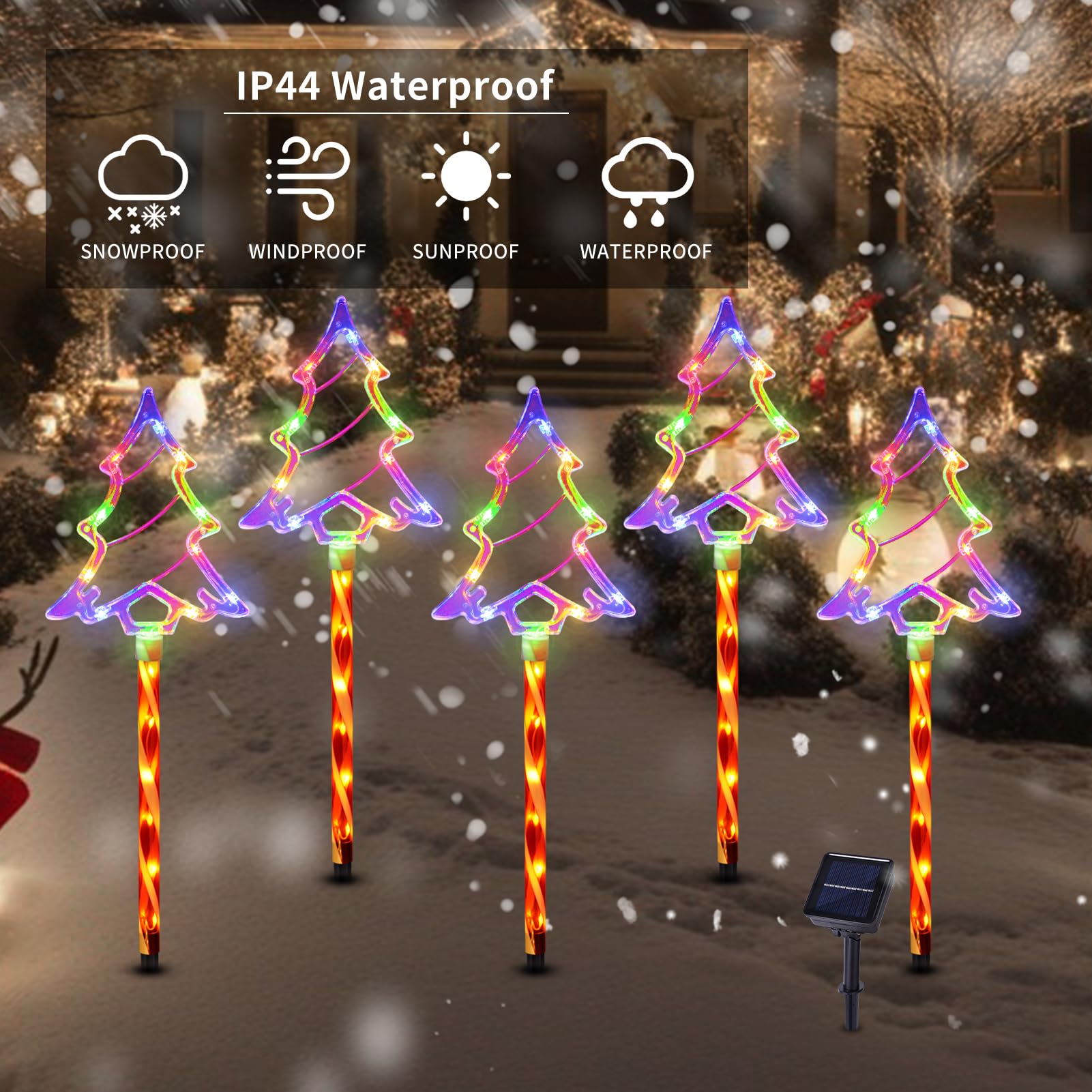 Christmas Solar Pathway Lights Outdoor Decorations  8 Modes Xmas Tree Candy Lights Waterproof Led Garden Stake Light For Walkway Yard Lawn Porch Holiday Decor 5-Pack (Multicolor Tree  10 Pack)