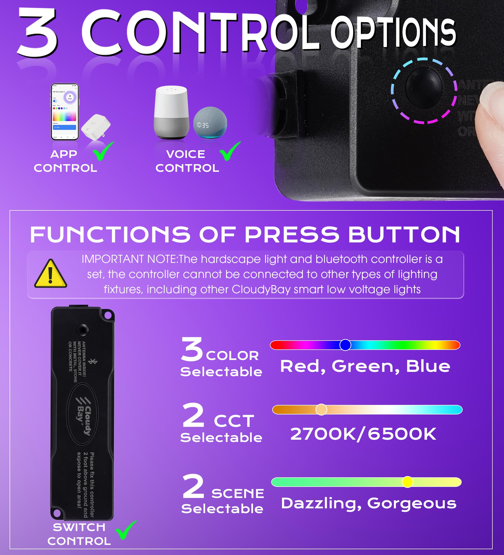 [8 Pack] Cloudy Bay Low Voltage 7 Inch Smart Hardscape Lighting,3.5W Led Paver Light,2700-6500K,1.5W Rgb Color Changing,Compatib