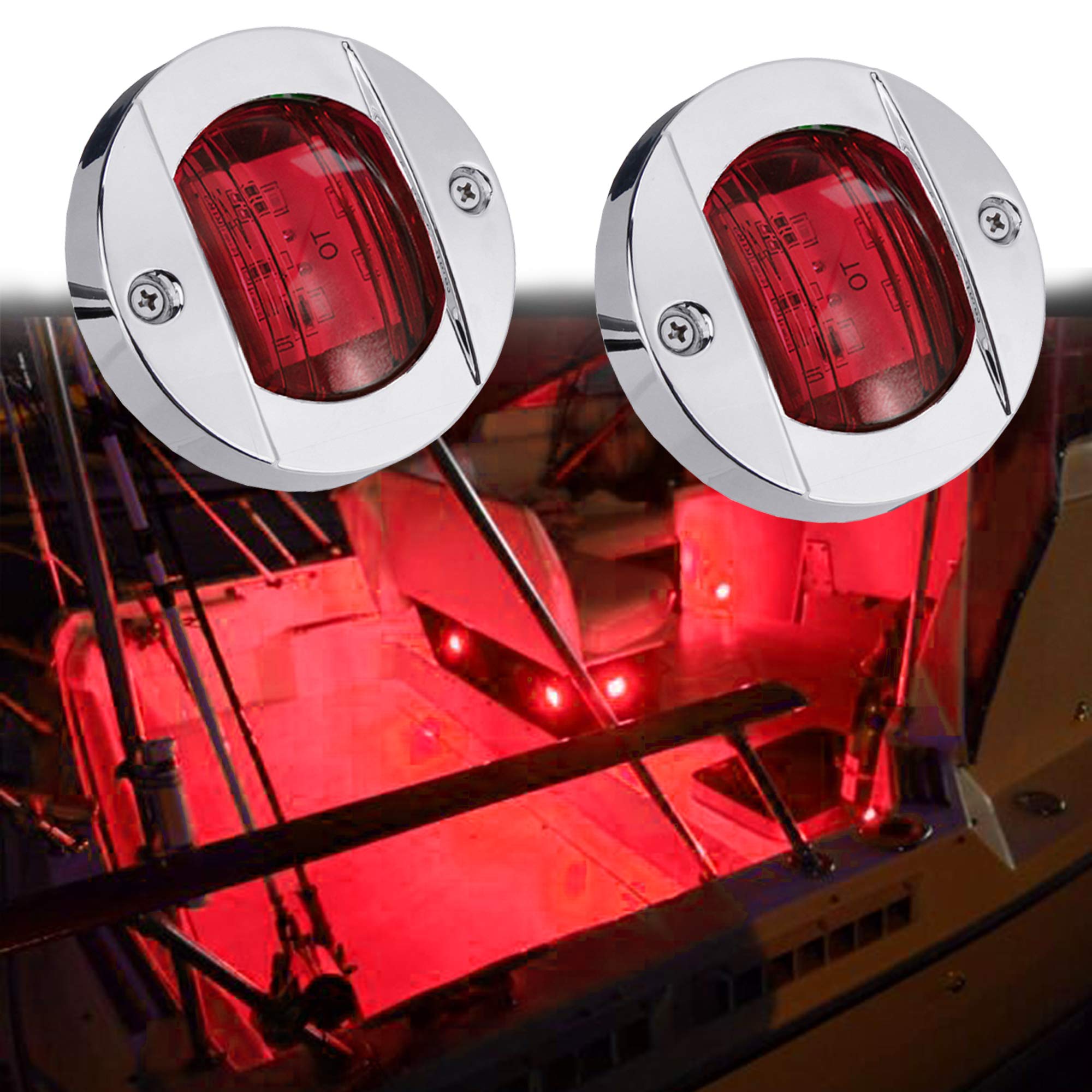 Nbwdy 2Pcs Led Boat Light,Waterproof 12V 3In Red Round Navigation Lights,Led Boat Interior Light For Boat Deck Led Transom Mount