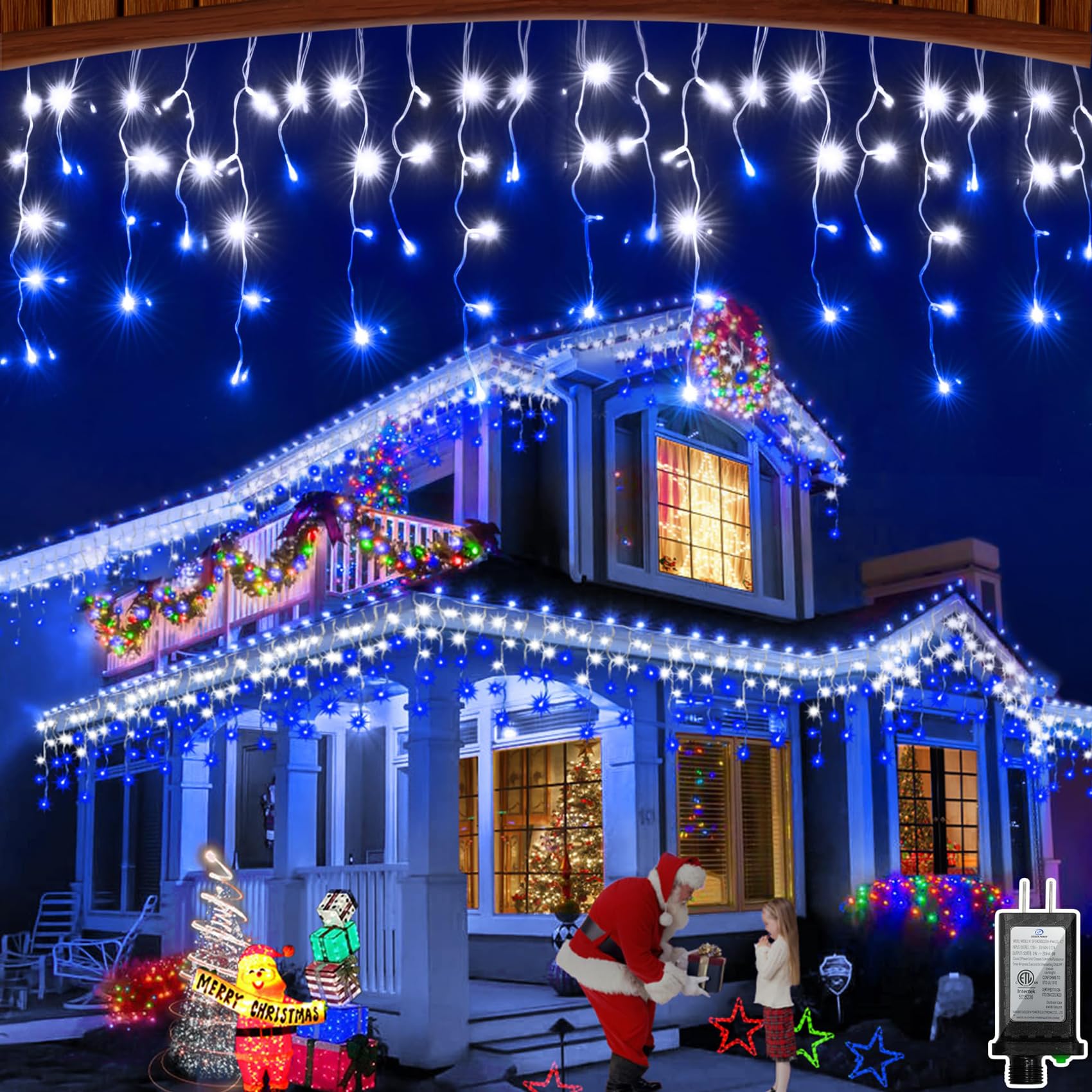 60FT 612 LED Outdoor Christmas Lights - 136 Ice Drops  12 Pro Modes with Timer Memory & Brightness  Waterproof Hanging Ice String Light for Holiday Wedding Garden Fence House Decor (Blue & White)
