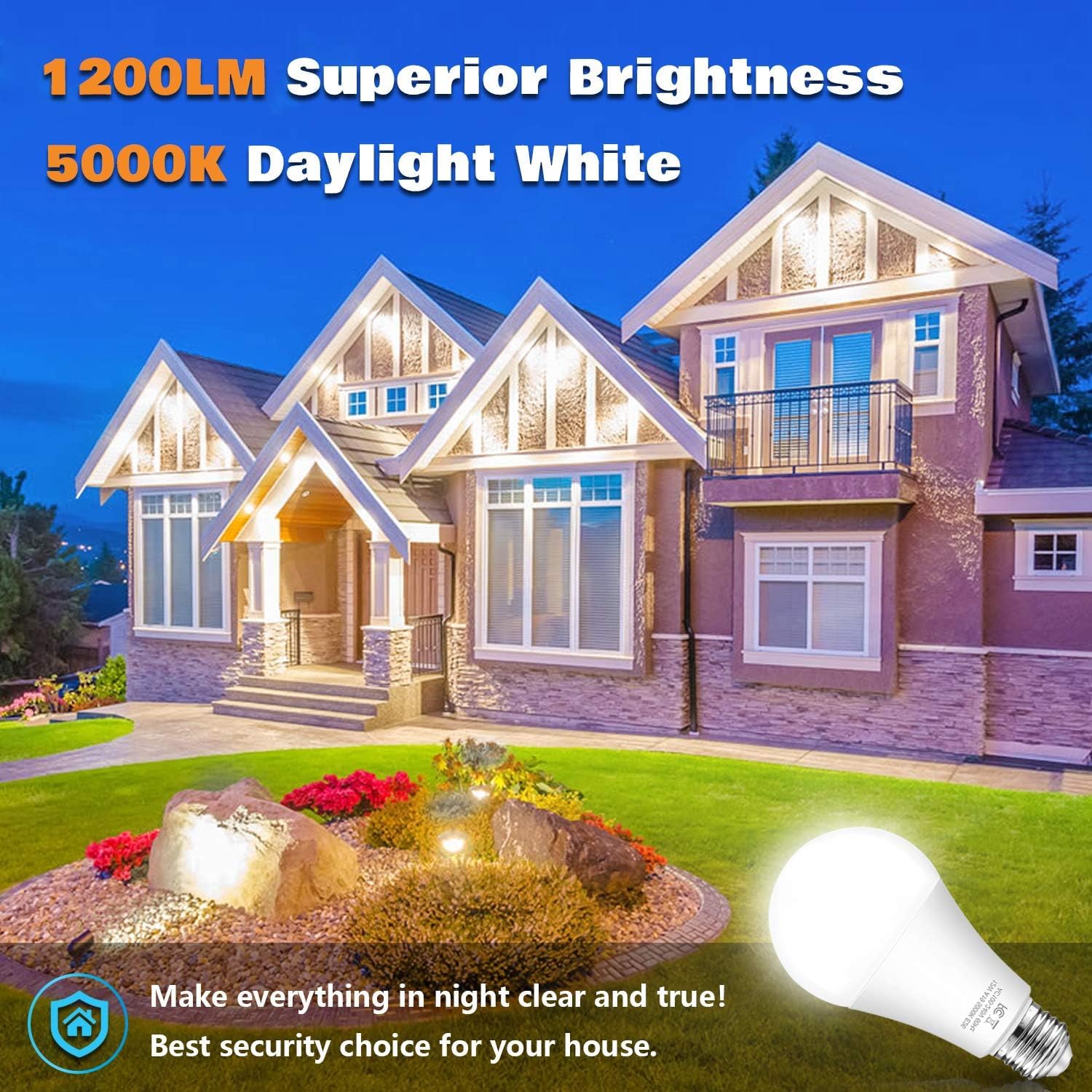 Dusk To Dawn Light Bulbs Outdoor 100 Watt Equivalent, 11W Automatic On/Off Sensor Light Bulb Daylight 5000K, A19 Outdoor Led Lig