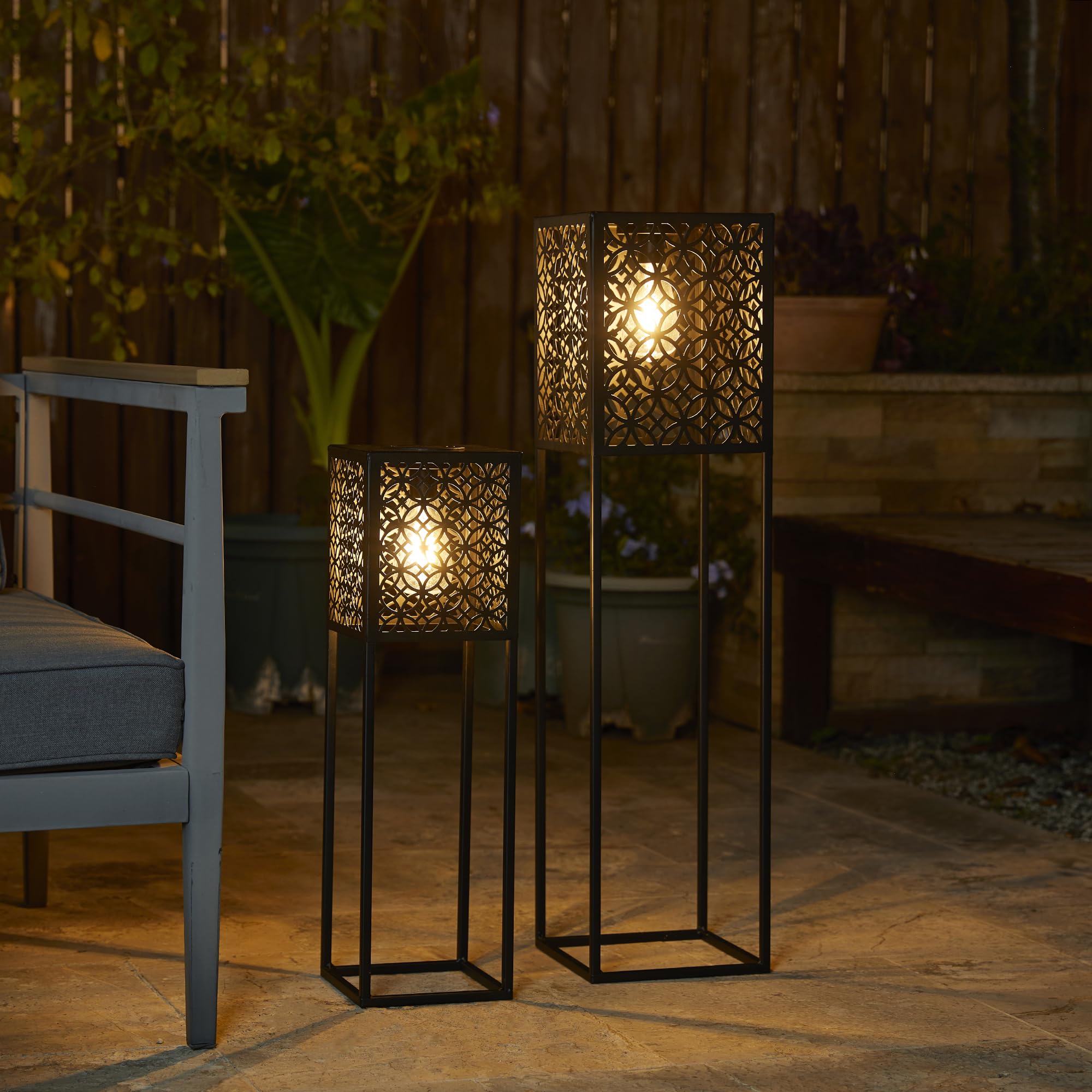 Euty 2 Pack Solar Floor Lamp Outdoor Waterproof Solar Powered Lanterns With Edison Bulbs Pathway Light For Patio Pool Lawn Porch