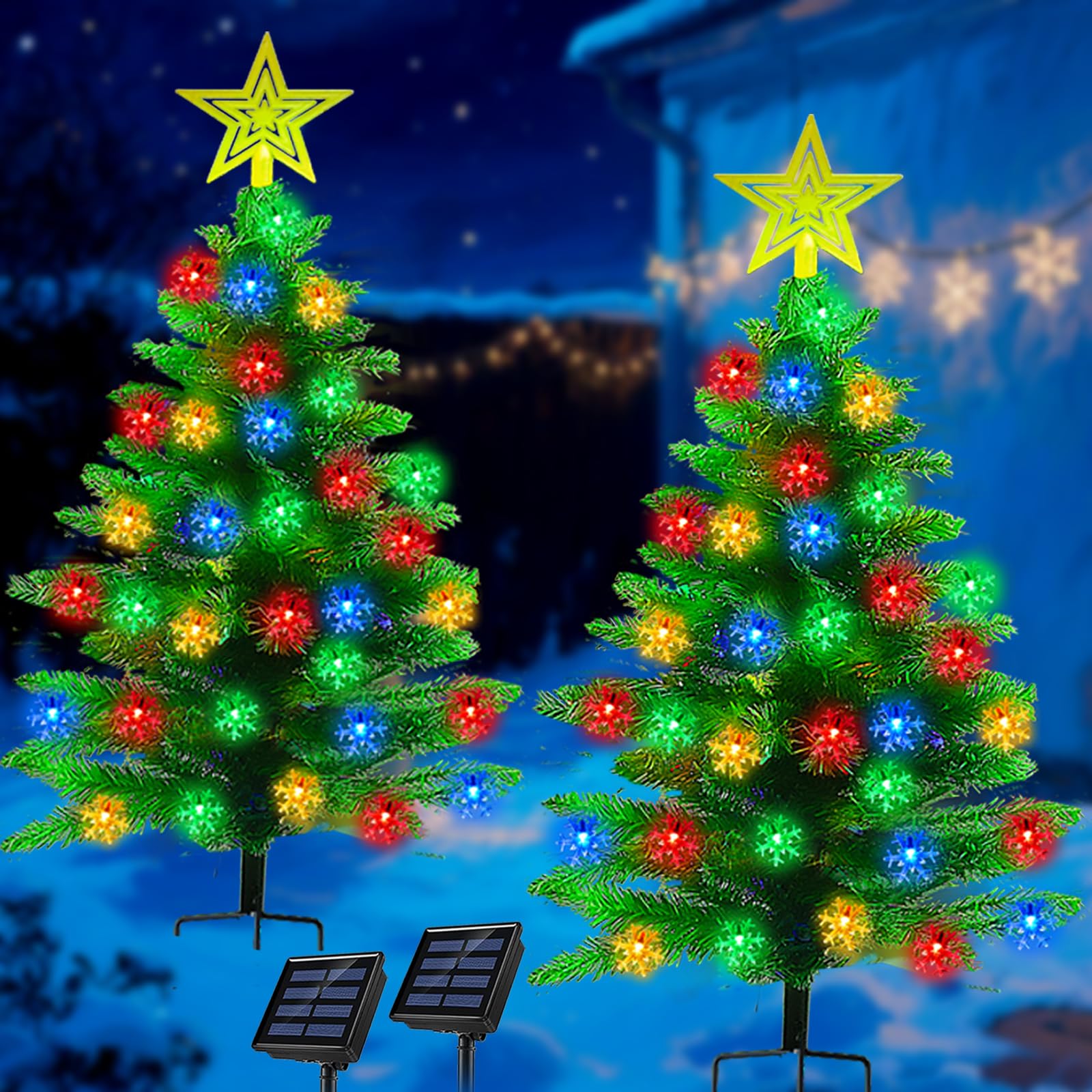 2 Pack 3.6Ft Solar Christmas Tree with 100 Snowflake Lights, Waterproof Christmas Decorations Outdoor, Solar Christmas Lights Ou