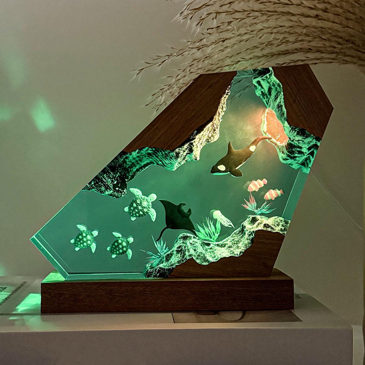 Orca Ocean Resin Lamp  Handmade Wooden Table Resin Night Light  Usb Port Art Ornaments For Home Office Decor  Scuba Diver Gifts For Birthday Holiday  Unique Thanksgiving Day And Christmas Gifts