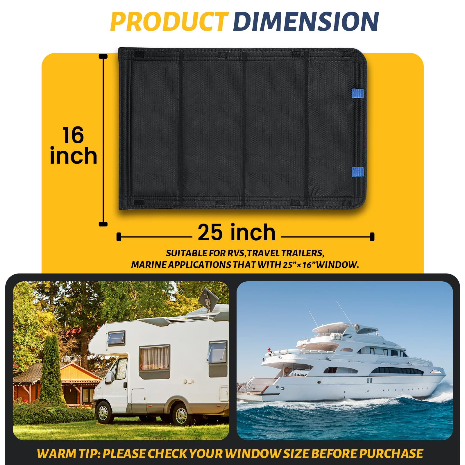 Funomo Rv Door Window Shade, 25 X 16 Inch Foldable Rv Window Cover, 100% Uv Rays Protection Camper Trailer Door Window Cover, Wa