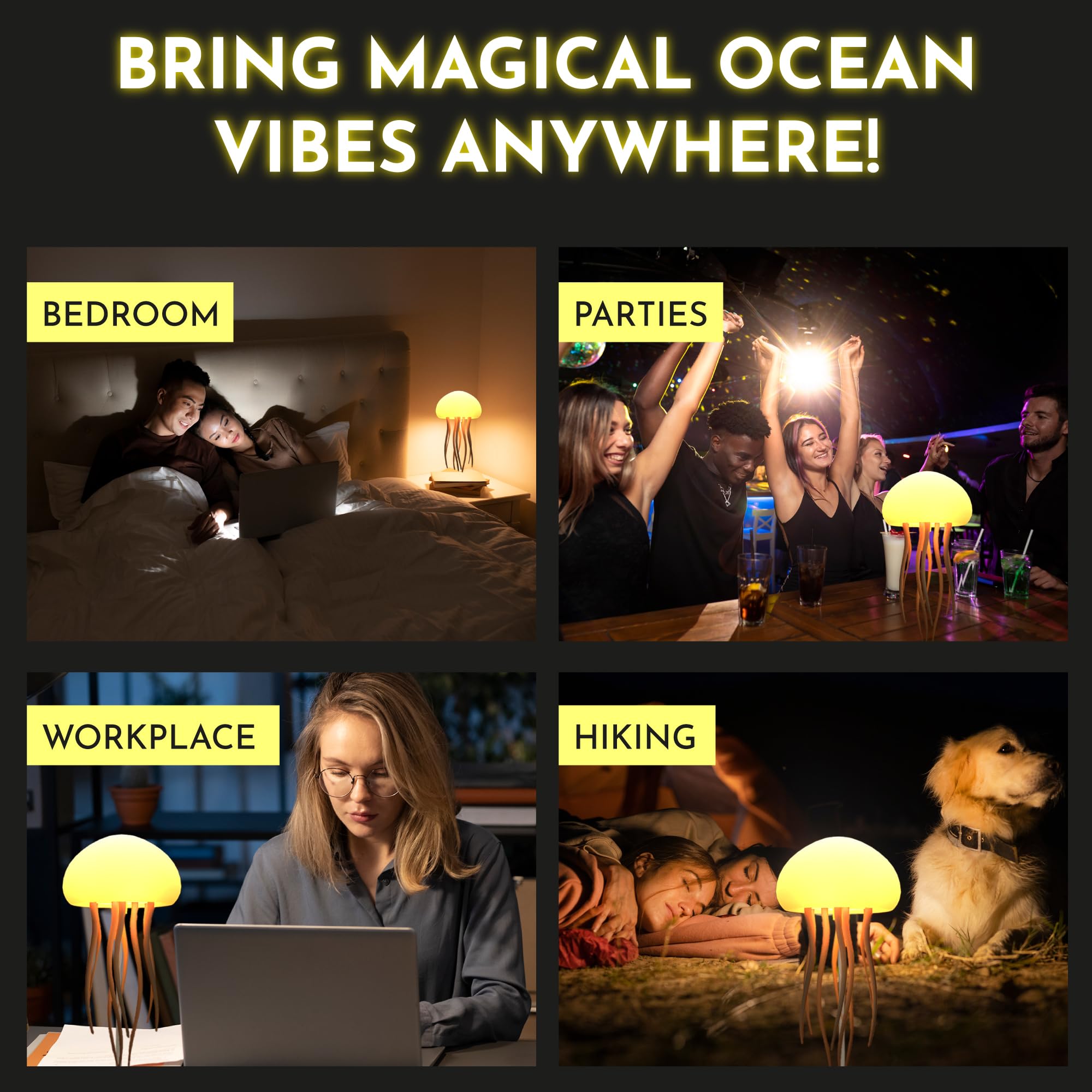 Floating Jellyfish Light Lamp - Voice Control Rgb Gradient Moving Tentacles Flying Jelly Fish Bedside Table Lamp - Rechargeable