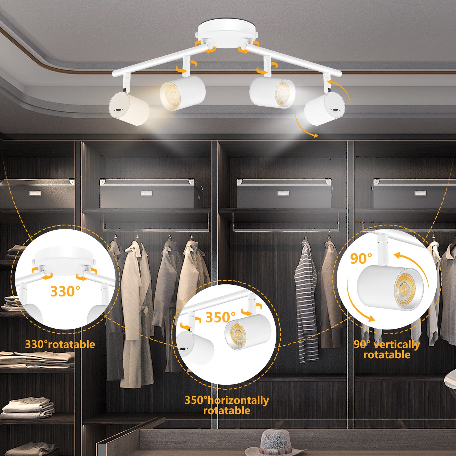 Vanoopee 5-Color 4 Light Led Track Lighting Fixtures Ceiling For Kitchen, Dimmable Track Lighting Kit, Ceiling Spotlight Flush M