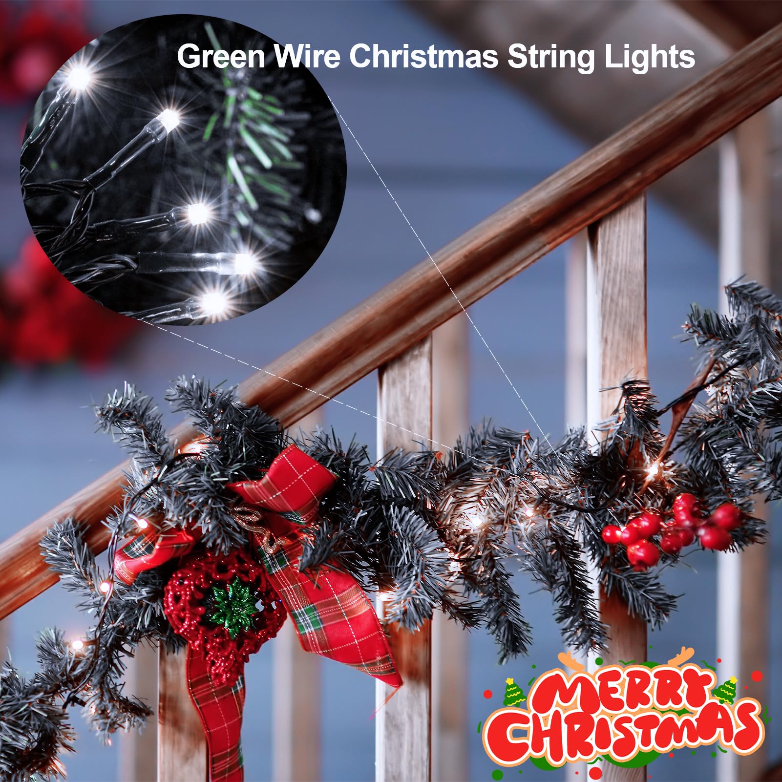 Echosari 200 Led 66Ft Battery Powered Christmas Lights, String Lights With Remote Timer, Outdoor Fairy String Lights Waterproof For Home Garden Party Christmas Trees Decoration (Cool White)