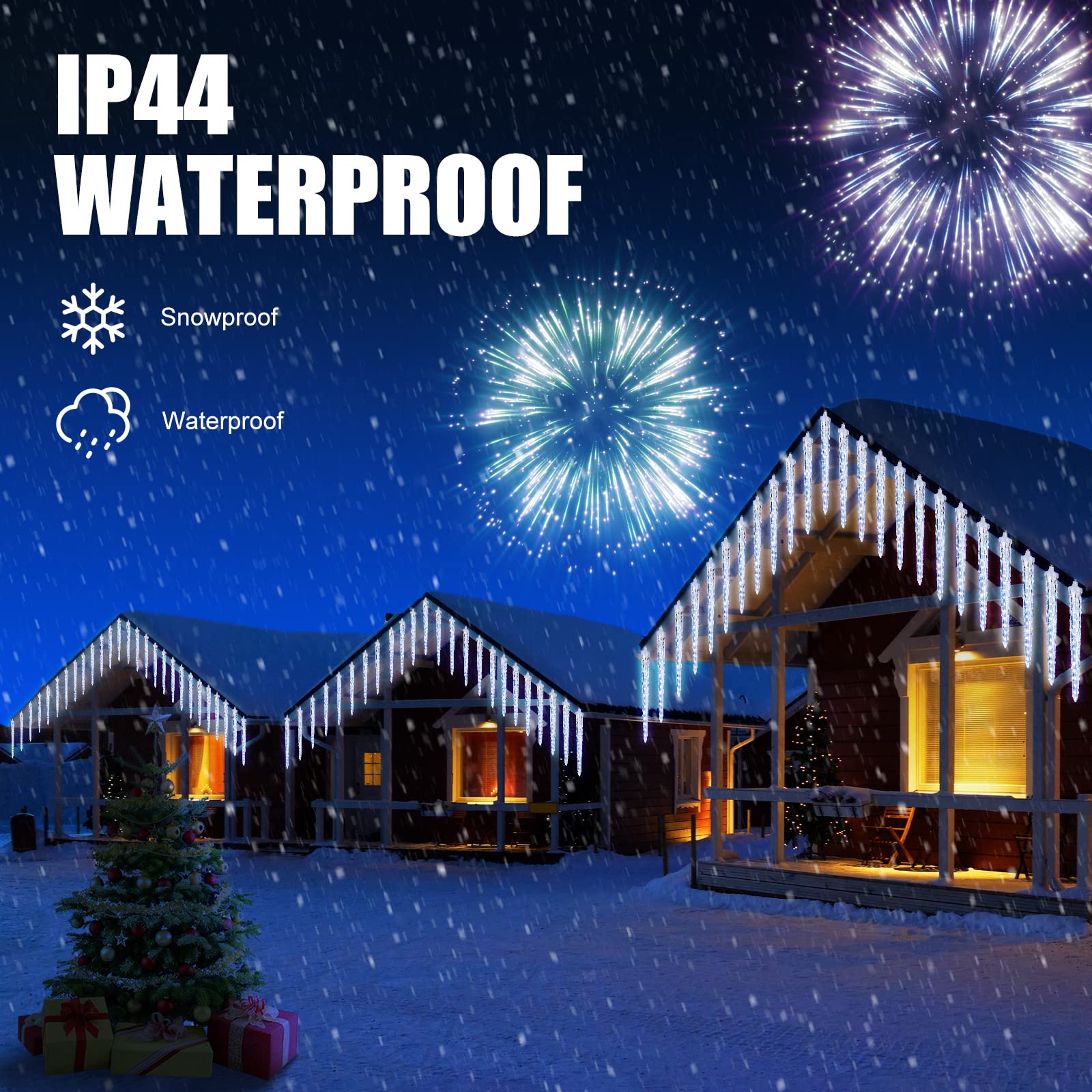 Brightown Christmas Meteor Shower Lights, 30 Ft with 20 Large Tubes, 480 LED, Waterproof, Cool White, Model JT-EL/FC300V0400-l3
