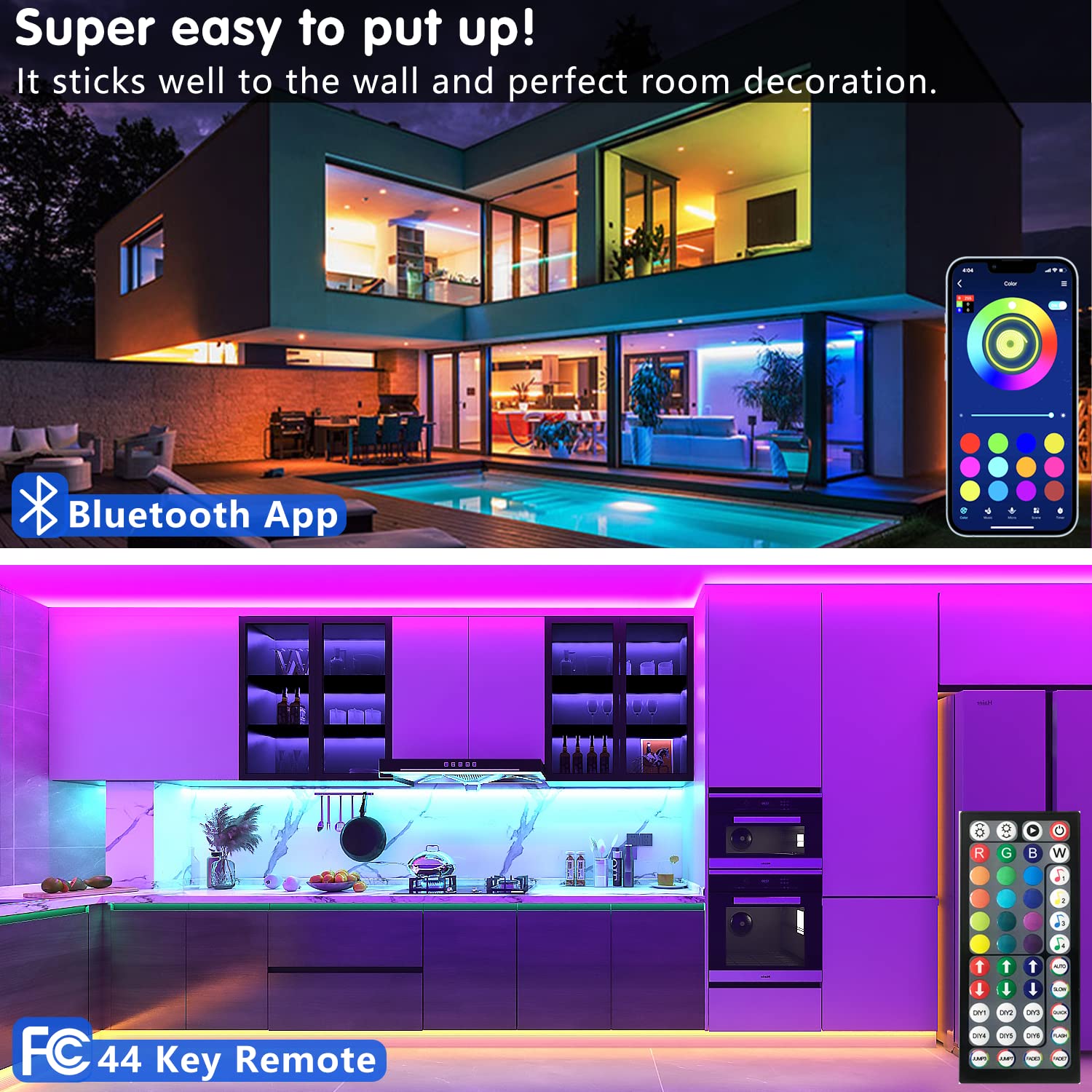 Keepsmile 100ft LED Strip Lights - Bluetooth Smart App Control, Music Sync, Color Changing RGB, Remote, Multicolor, 2 Rolls of 50ft