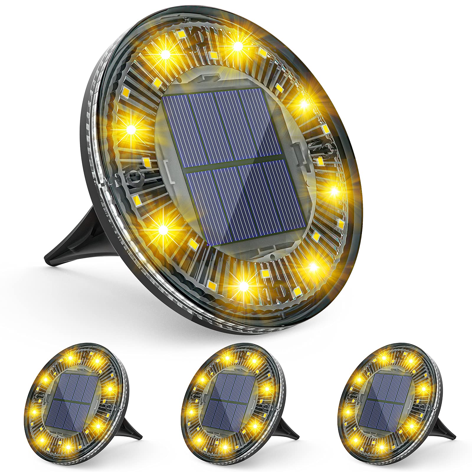 LOFTEK Solar Ground Lights, 24 LED Solar Garden Lights with Rotation and Static Modes, IP68 Waterproof Outdoor Step Lights, Path