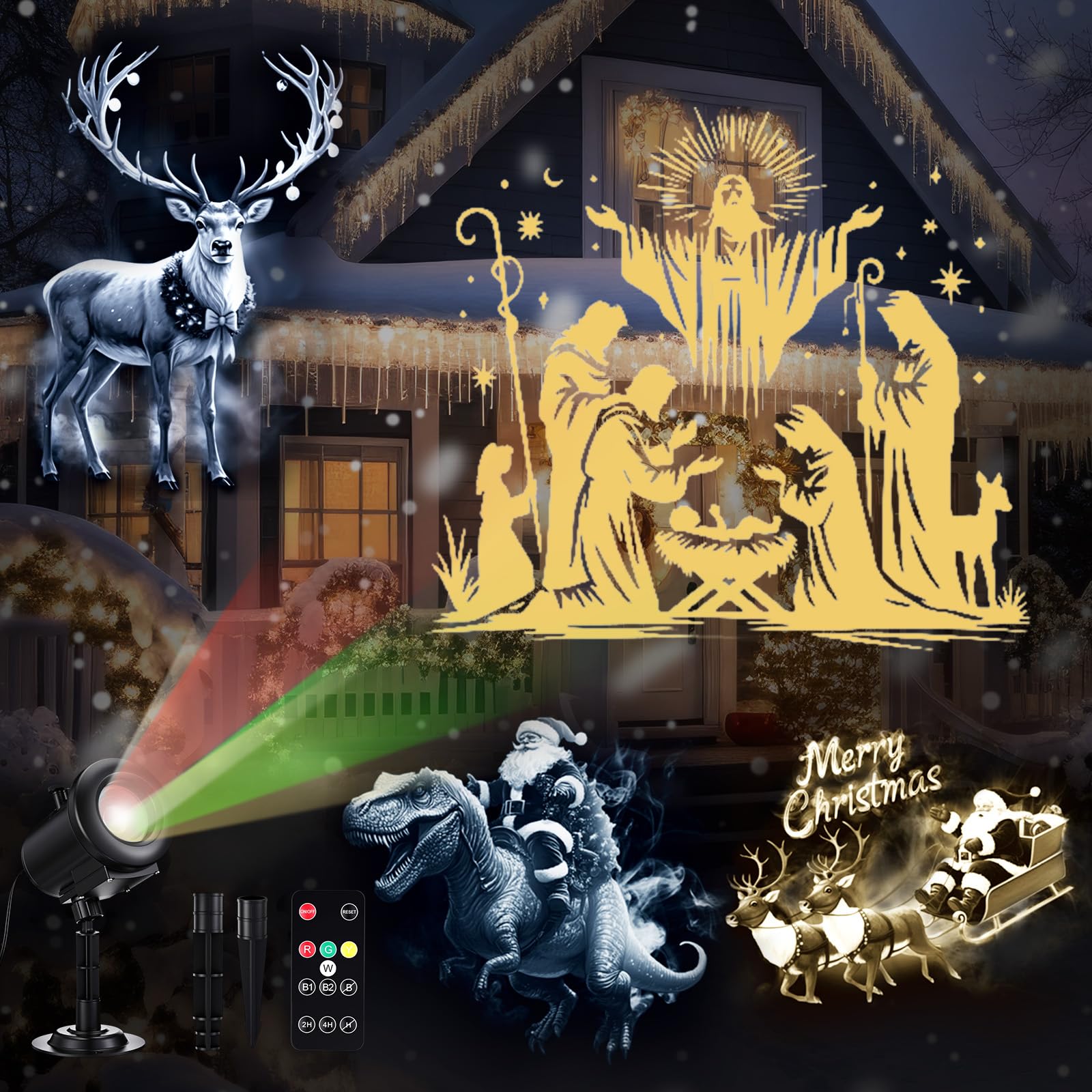 12 in 1 Christmas Projector Lights Outdoor Indoor Christmas Decoration, Waterproof Holiday 3D Projector Light HD Patterns Dynami