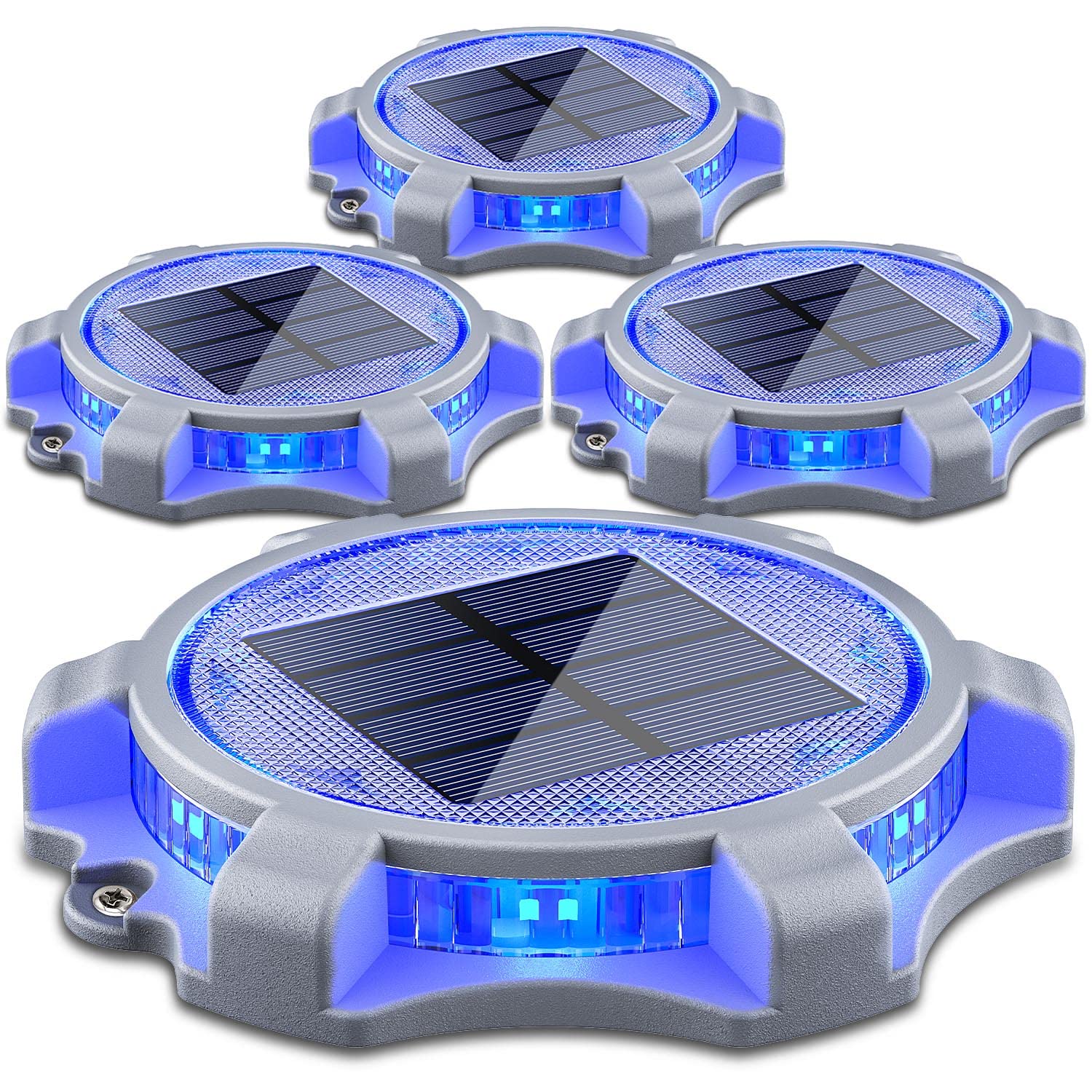 SIEDiNLAR Solar Deck Lights LED Driveway Markers 4 Pack Waterproof Blue/Red Model SD0312G-BR
