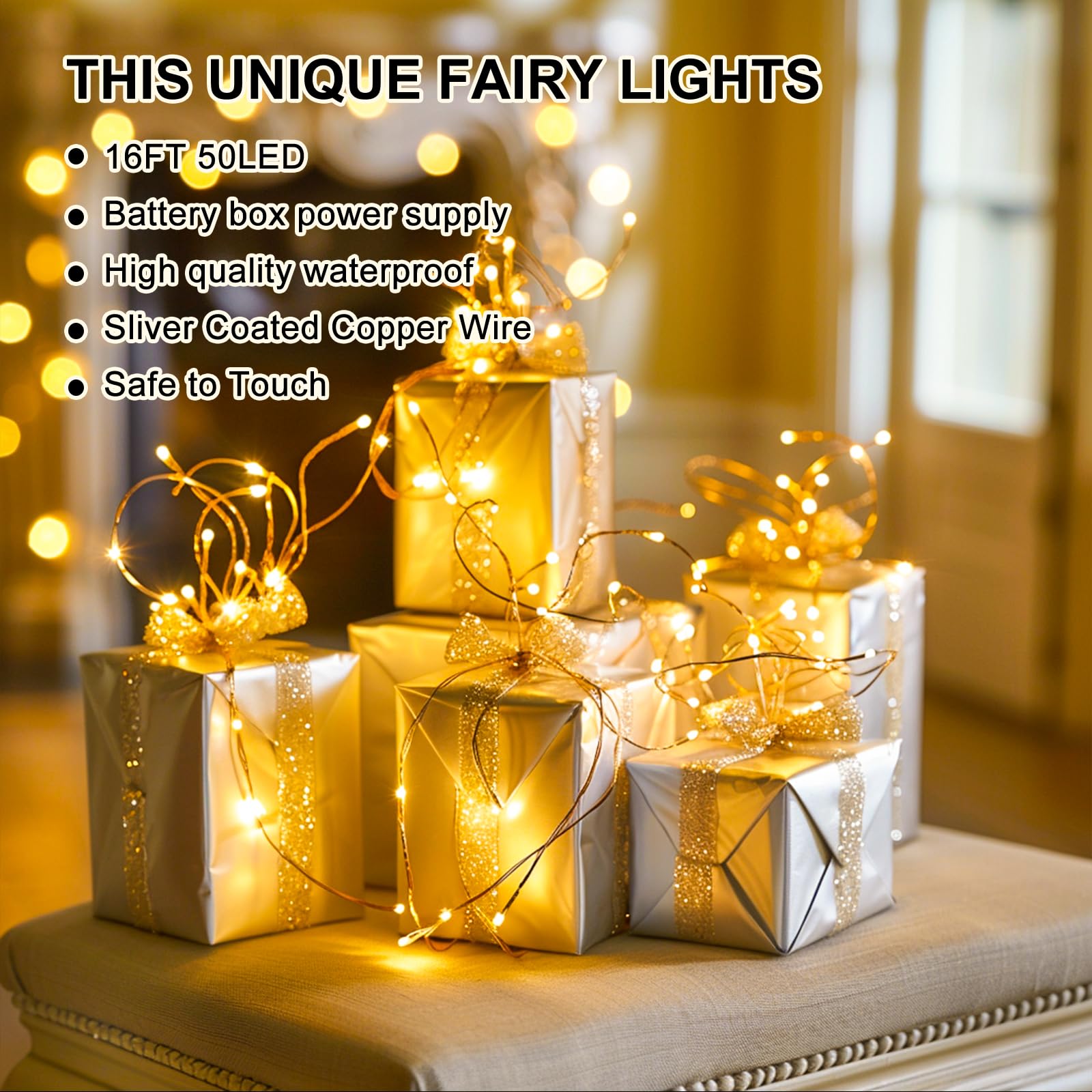 SINAMER Fairy Lights 50 LED, 5m Warm White, 2 Pack, Battery Operated, Waterproof, 8 Modes, Model HP100100-20