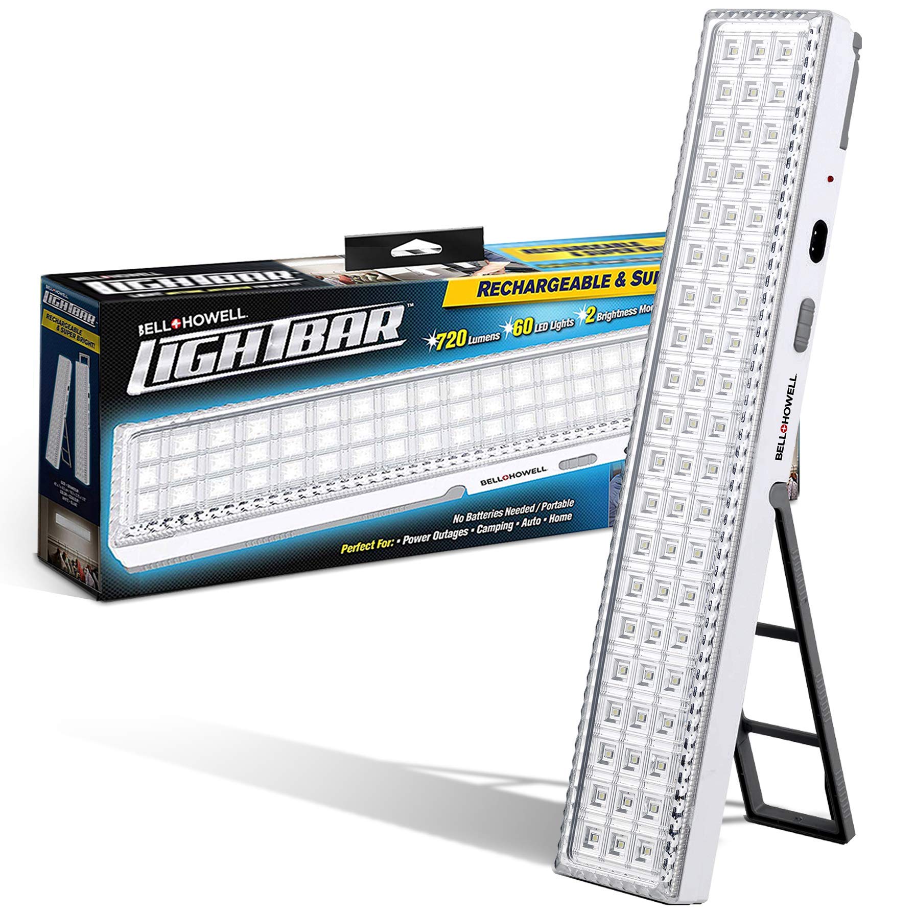 Bell+Howell Light Bar 16.5-Inches, 720-Lumens, Built-In 60-Led Bulbs, Rechargeable Portable Lamp With Folding Stand And Hanger As Seen On Tv, White