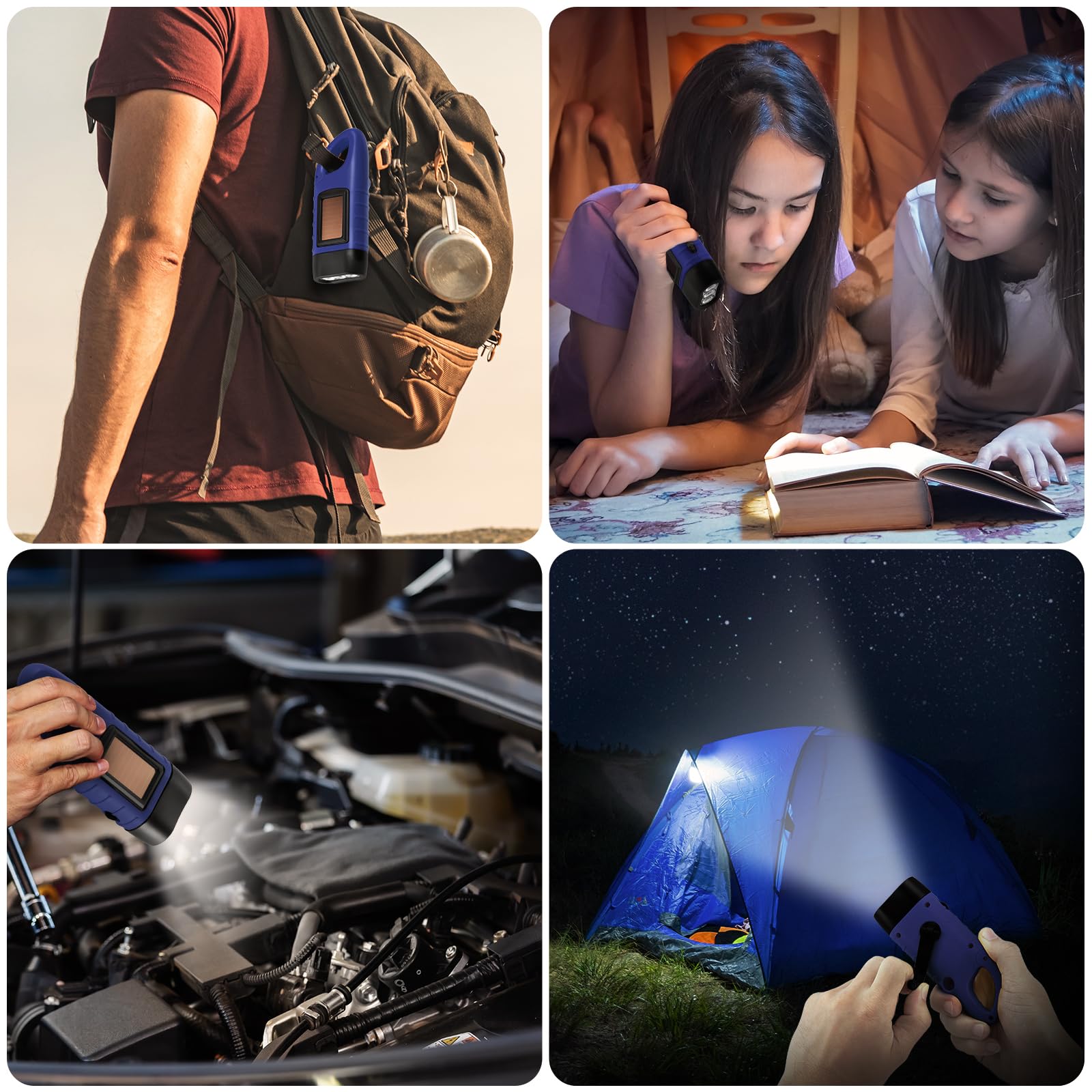 Simpeak 2-Pack Hand Crank Solar Powered Flashlight, Emergency Rechargeable Led Flashlight, Survival Flashlight, Quick Snap Carbi