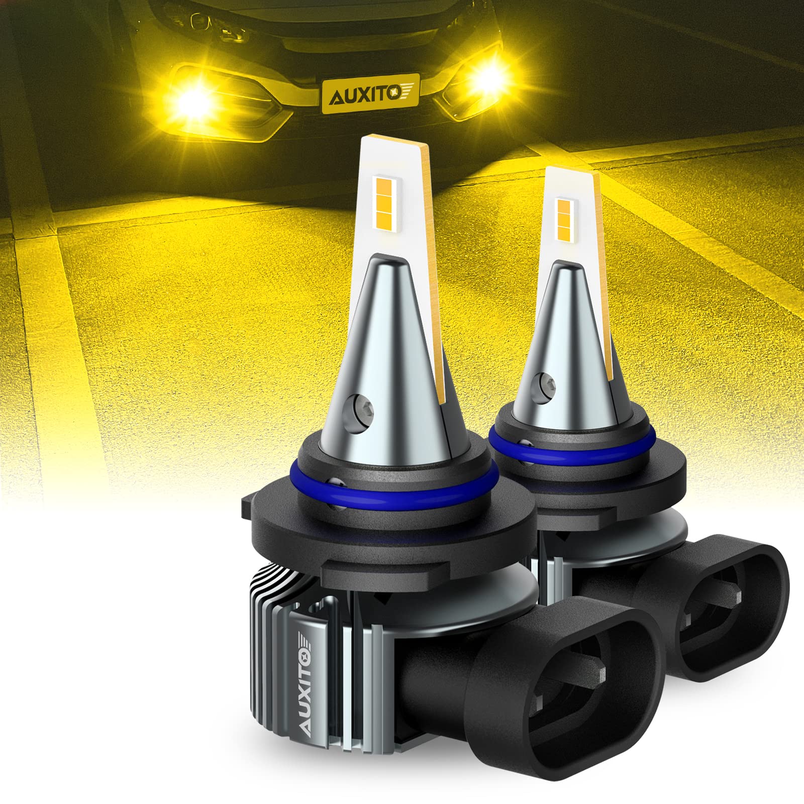 Auxito 9006 Hb4 Led Fog Light Bulbs, 3000K Amber Yellow, 6000 Lm High Brightness, 30W Play And Plug, Super Penetration With 12 C