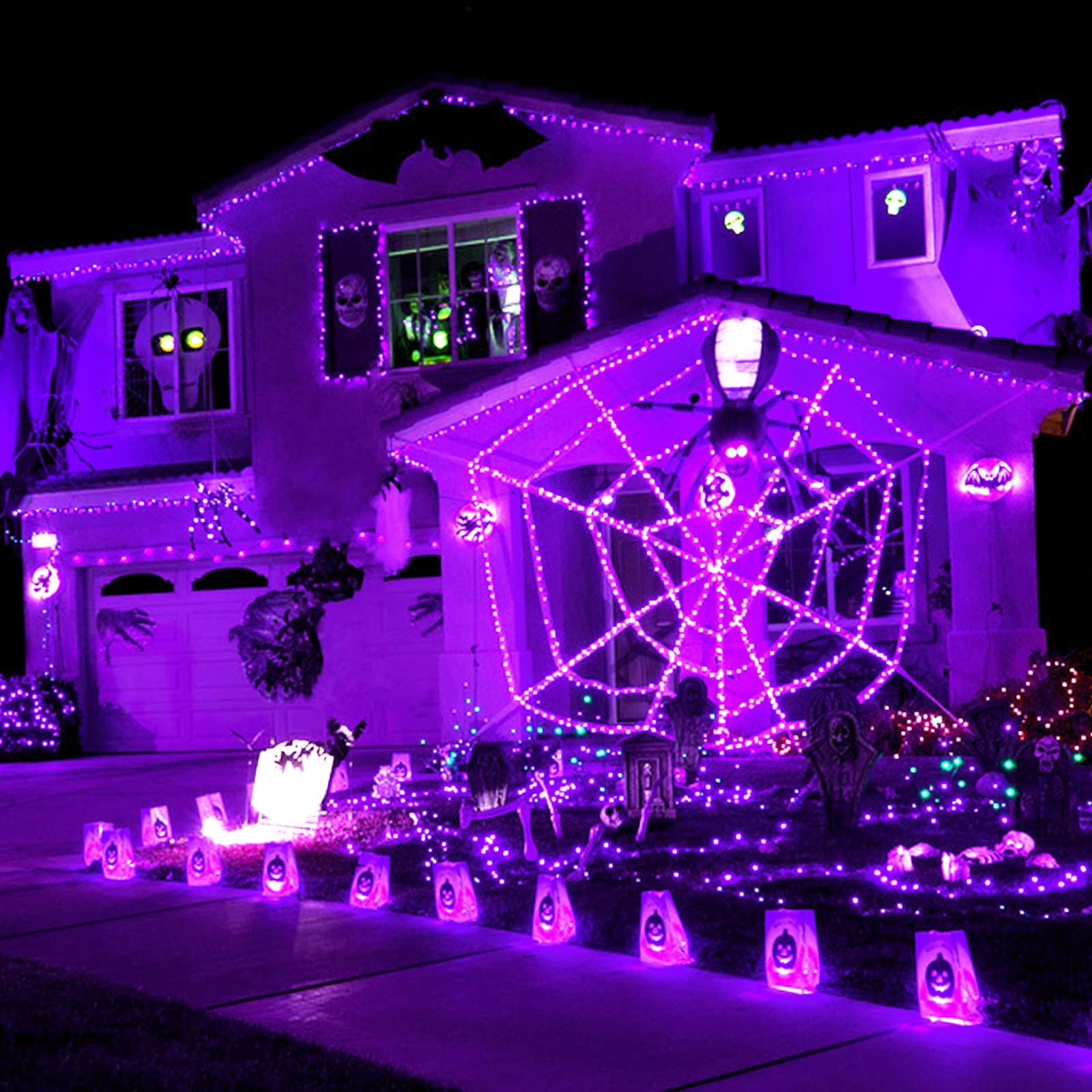 JMEXSUSS Solar Fairy Lights 100 LED 33ft Copper Wire Purple 4 Pack Waterproof 8 Modes for Halloween Christmas Garden Decor