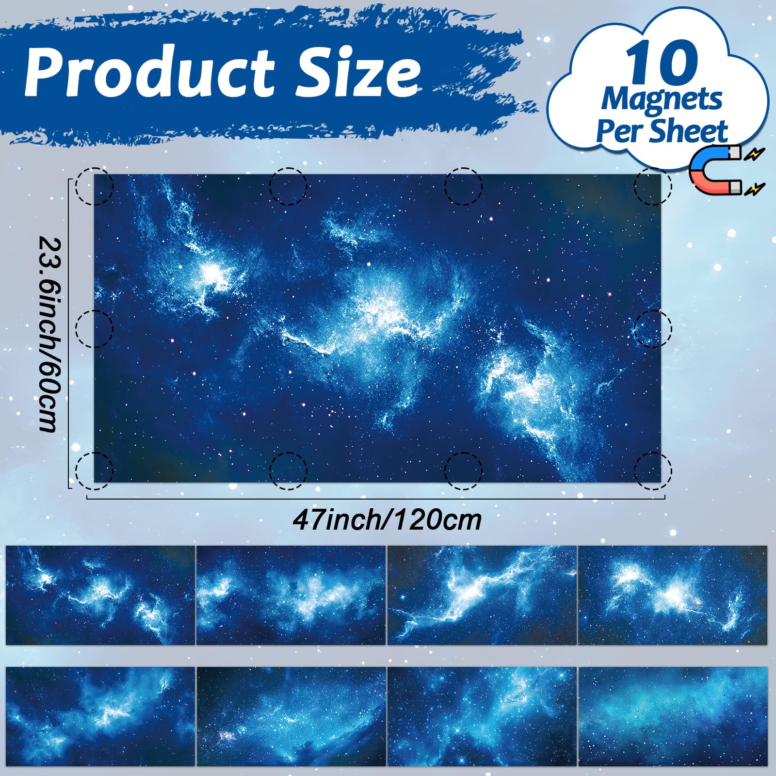 Wiooffen 8 Pcs Fluorescent Light Covers, Magnetic Filter, 4x2 Feet, Polyester, Starry Sky Blue, Model YM0848