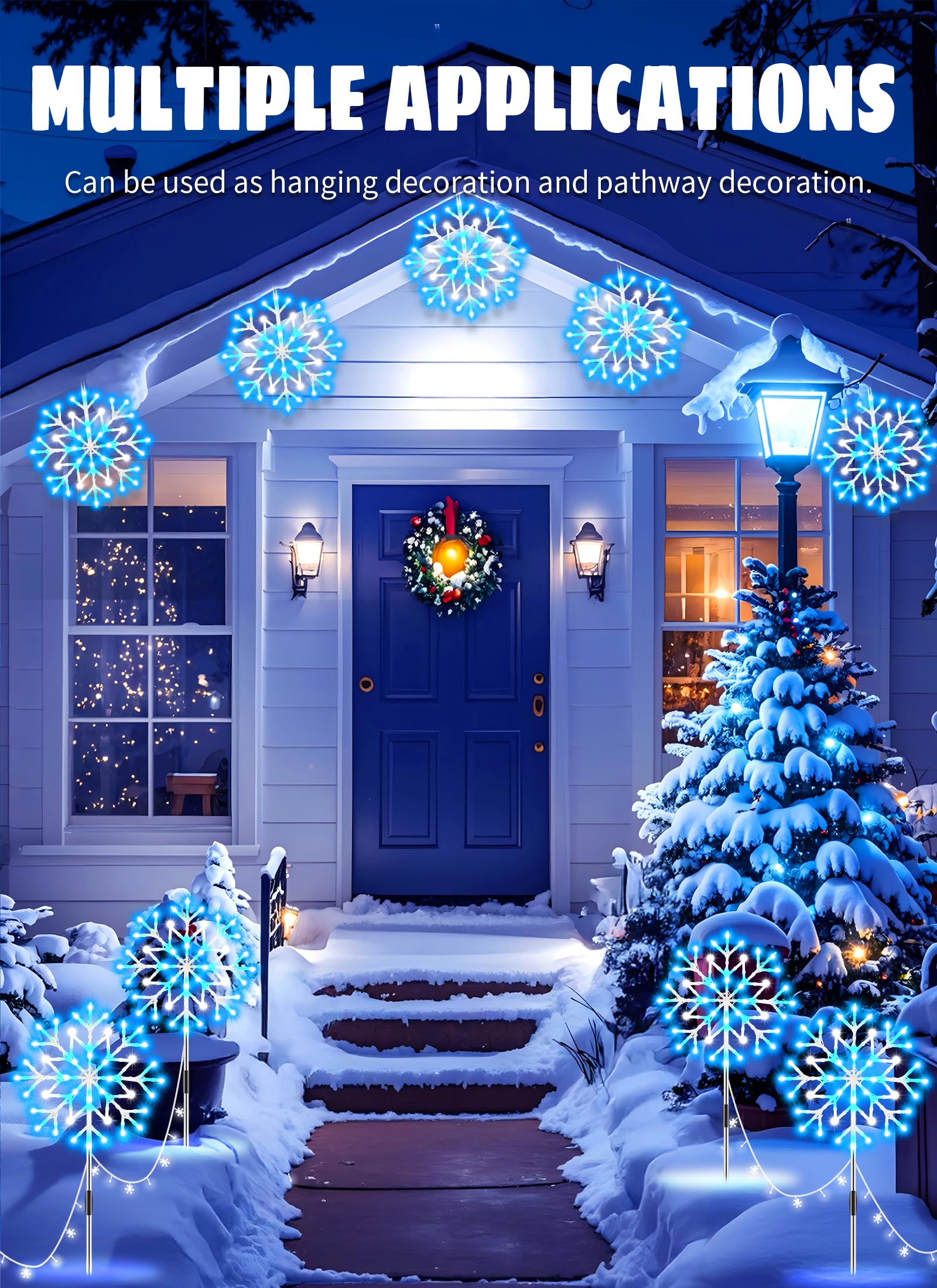 Minetom Snowflake Lights Outdoor, 10 Pack, Blue and White, Plastic, Model 39530, Christmas Pathway Decorations