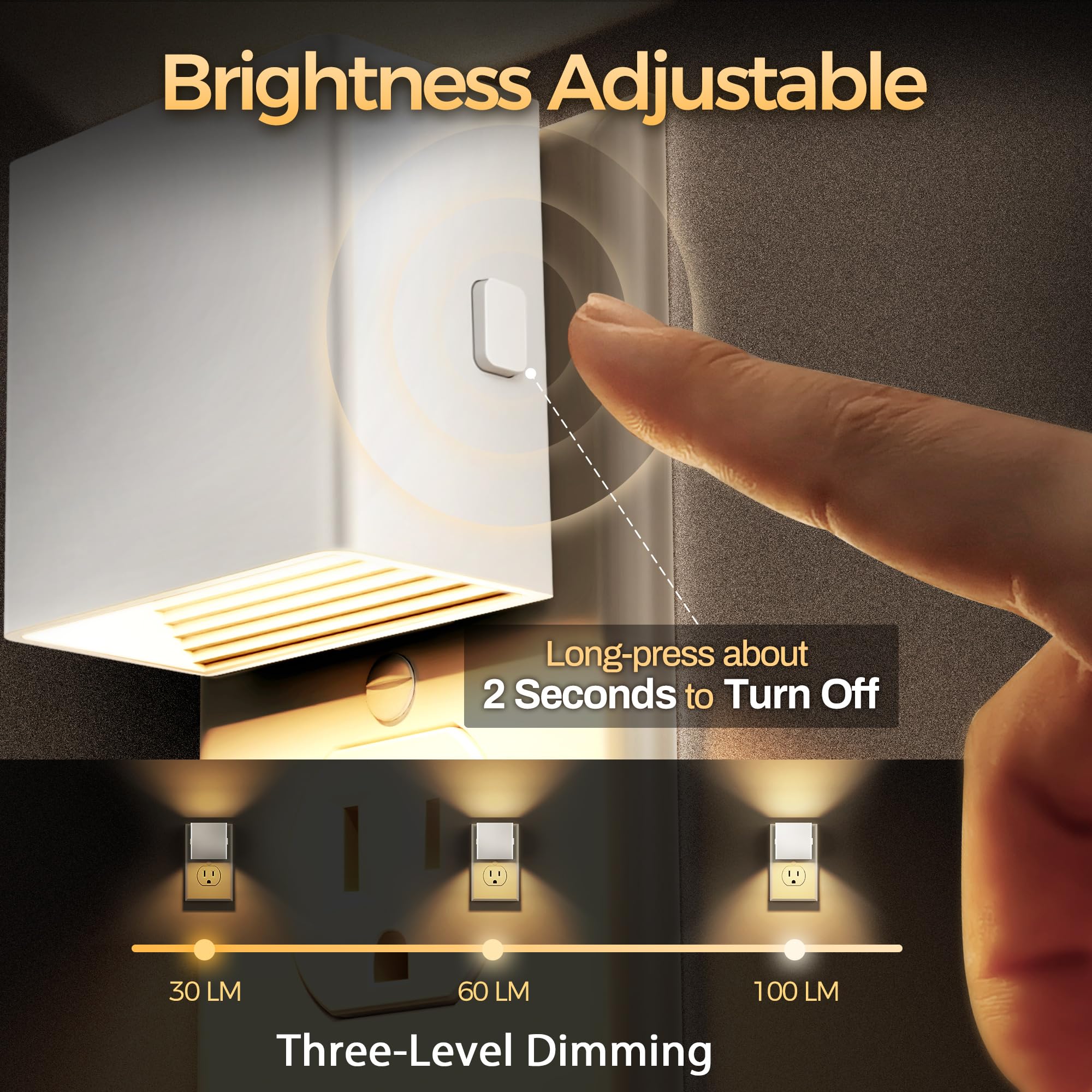 DORESshop LED Night Lights Plug into Wall, 4 Pack, 3 Level Brightness, Dusk to Dawn Sensor, White, Model D-GY10603US-4