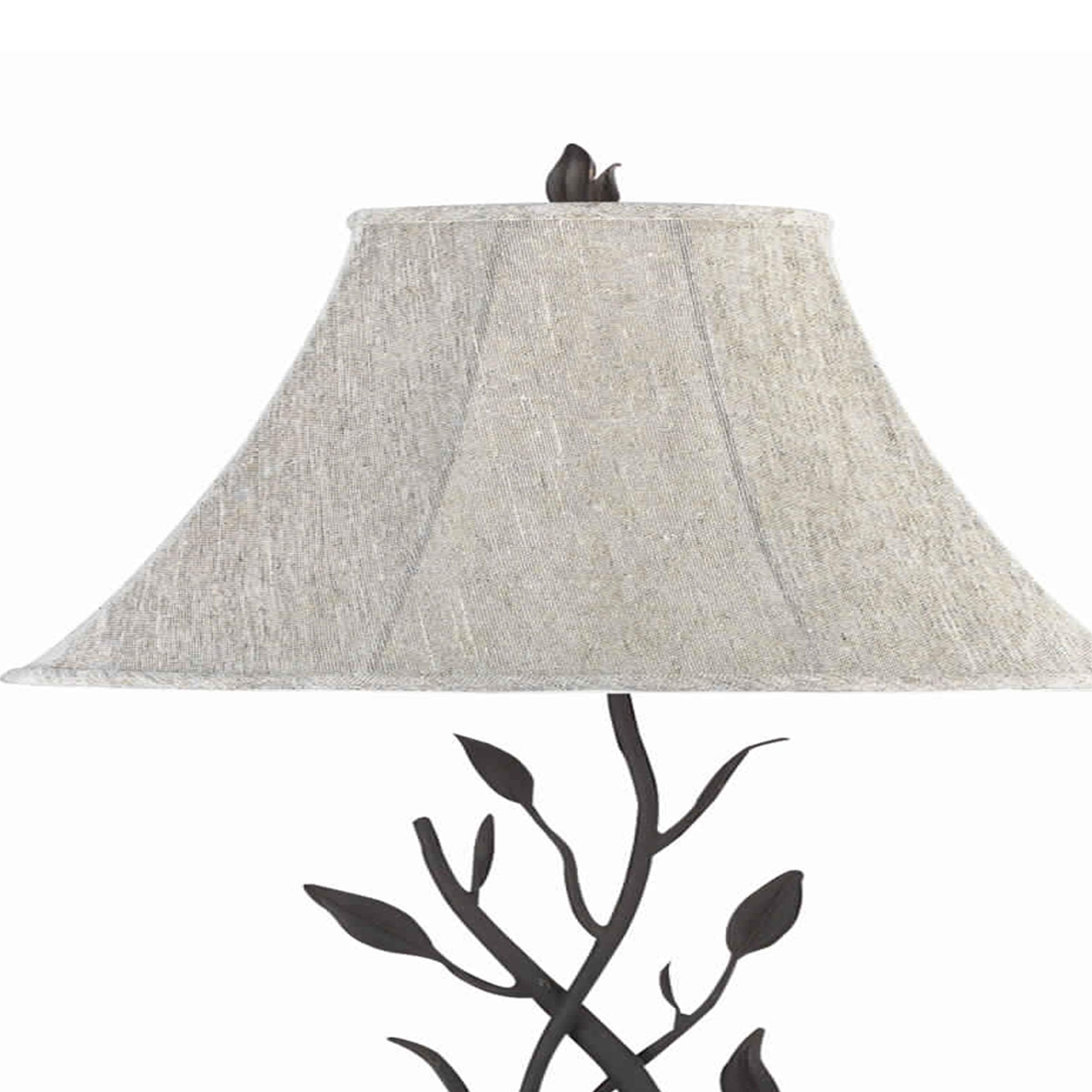 Metal Floor Lamp With Leaf Accent Body And Fabric Bell Shade