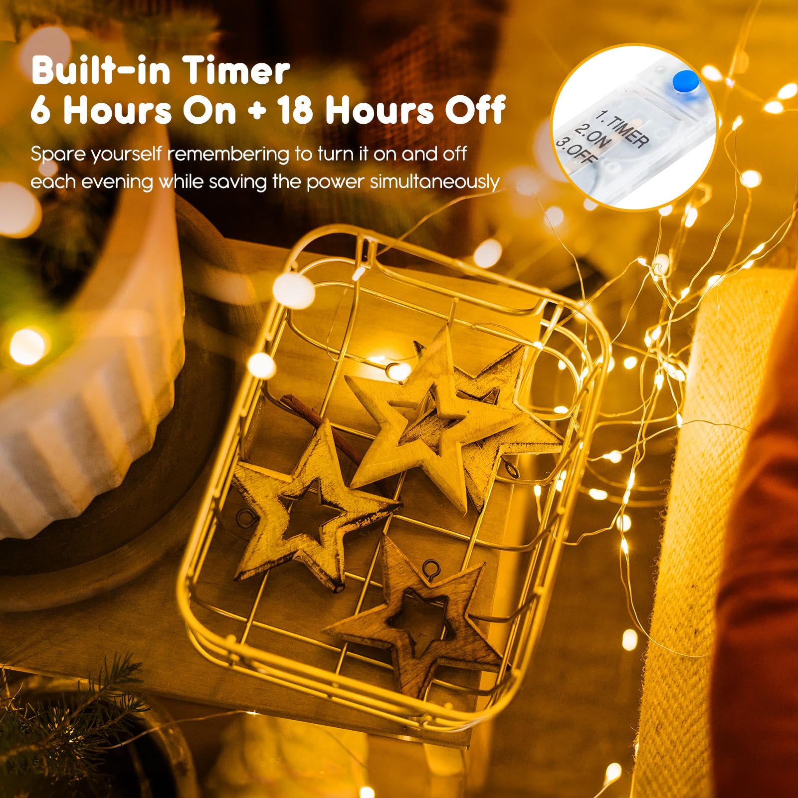 Minetom Fairy Lights String Lights 20 LED Warm White 7ft Copper Wire 6 Pack Battery Operated with Timer Waterproof