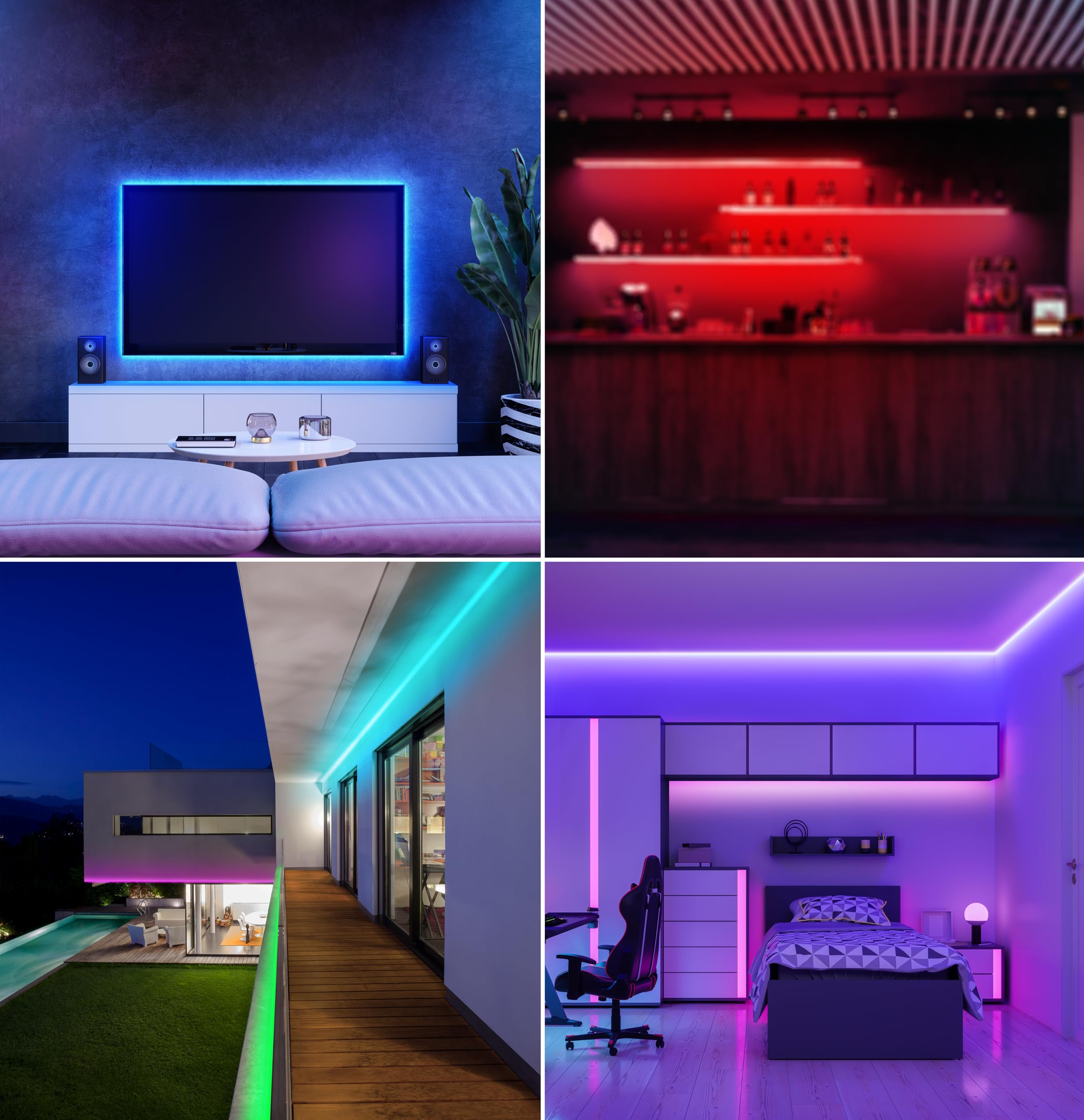 Feit Electric 32ft Color Changing LED Strip Light, Flexible & Cuttable, 16 Colors, Remote Control, White, Model TAPE384/RGB