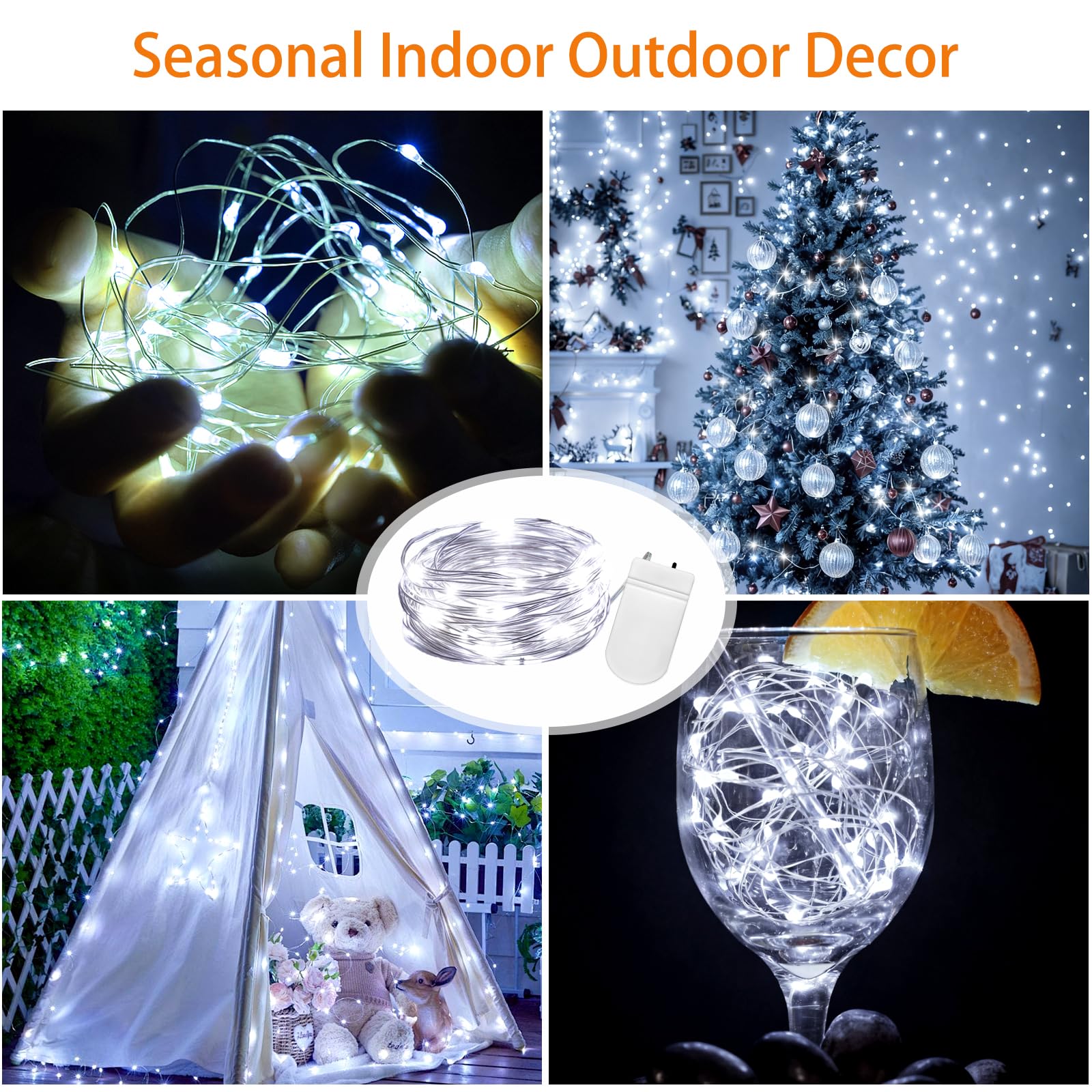 VOOKRY Fairy Lights 10ft 30 LEDs Battery Operated Waterproof Silver Wire Mini String Lights 16 Pack Cool White for Decor