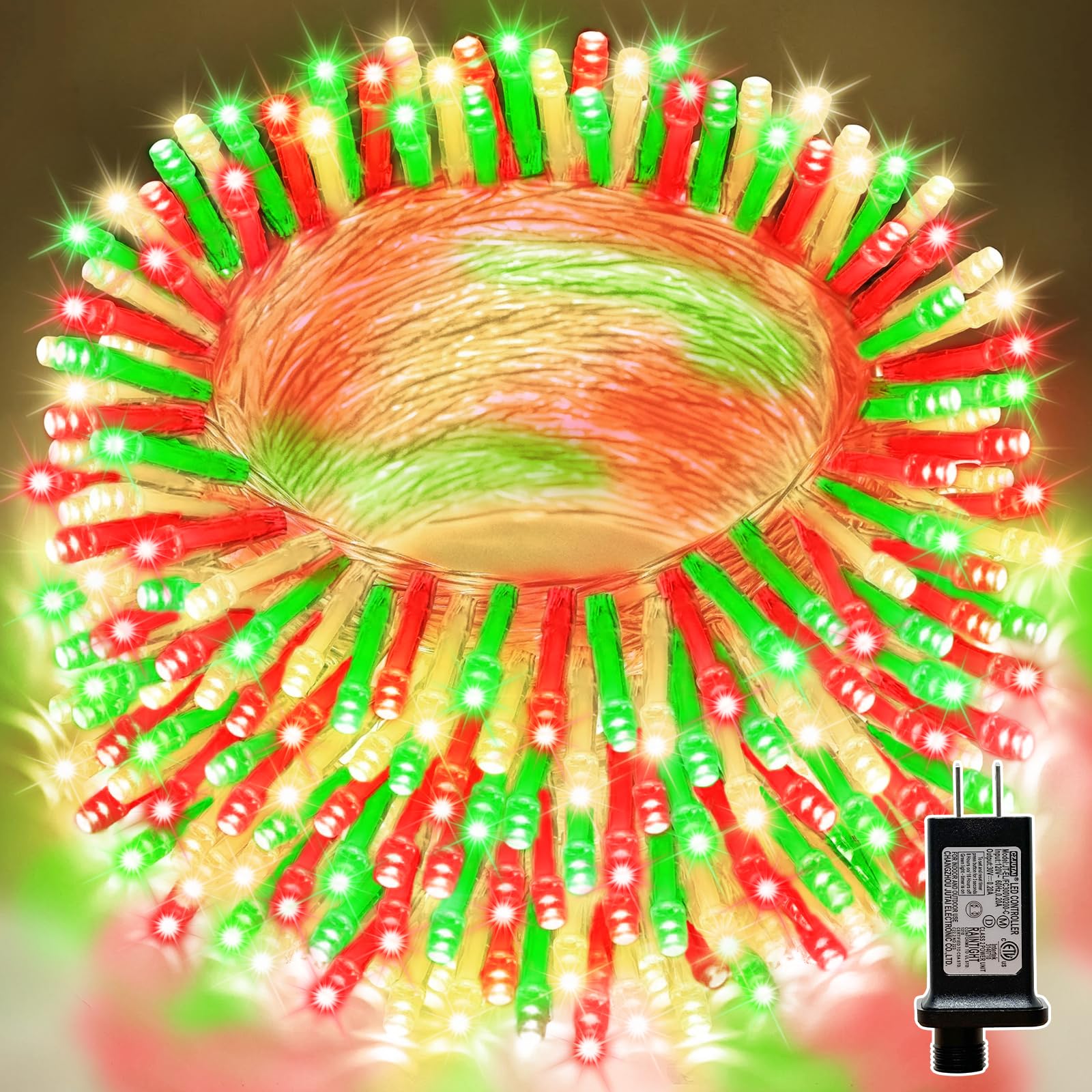 Lamphome 66Ft Christmas Decorative Mini Lights  200 Led Transparent Wire Fairy Starry String Lights Plug In  16 Lighting Modes For Outdoor Xmas Tree Wedding Party Decoration (Red Green Warm)