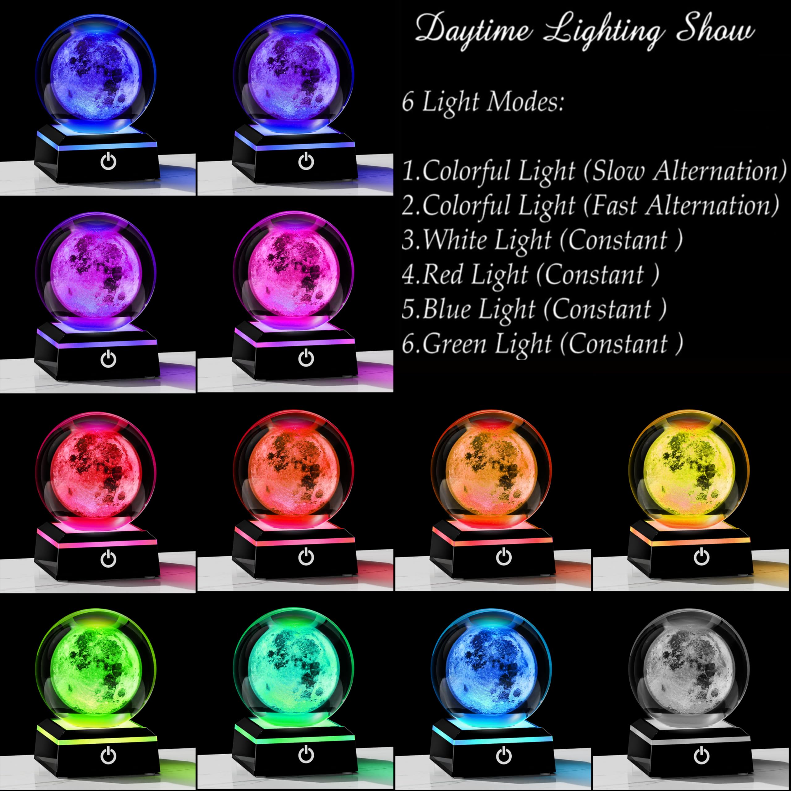 Qianwei 3D Moon Model Crystal Ball Led Lamp Base - Space Decor World Globe Planets Sphere Night Light 80mm 3.15 Inch - Solar Sys