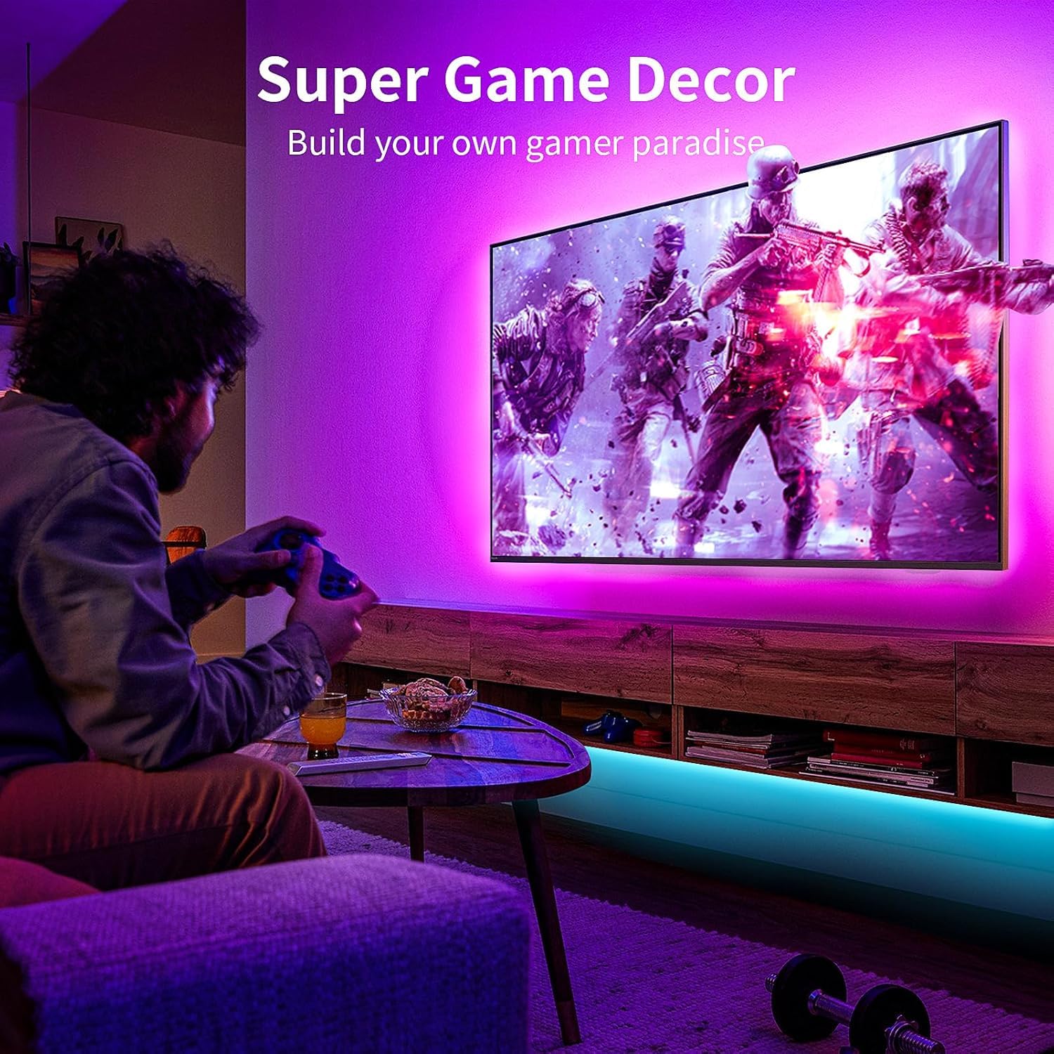 KSIPZE LED Strip Lights for TV, 16.5ft RGB Backlight, Music Sync, Bluetooth Control, USB Powered for 45-75 Inch TVs, Multicolor
