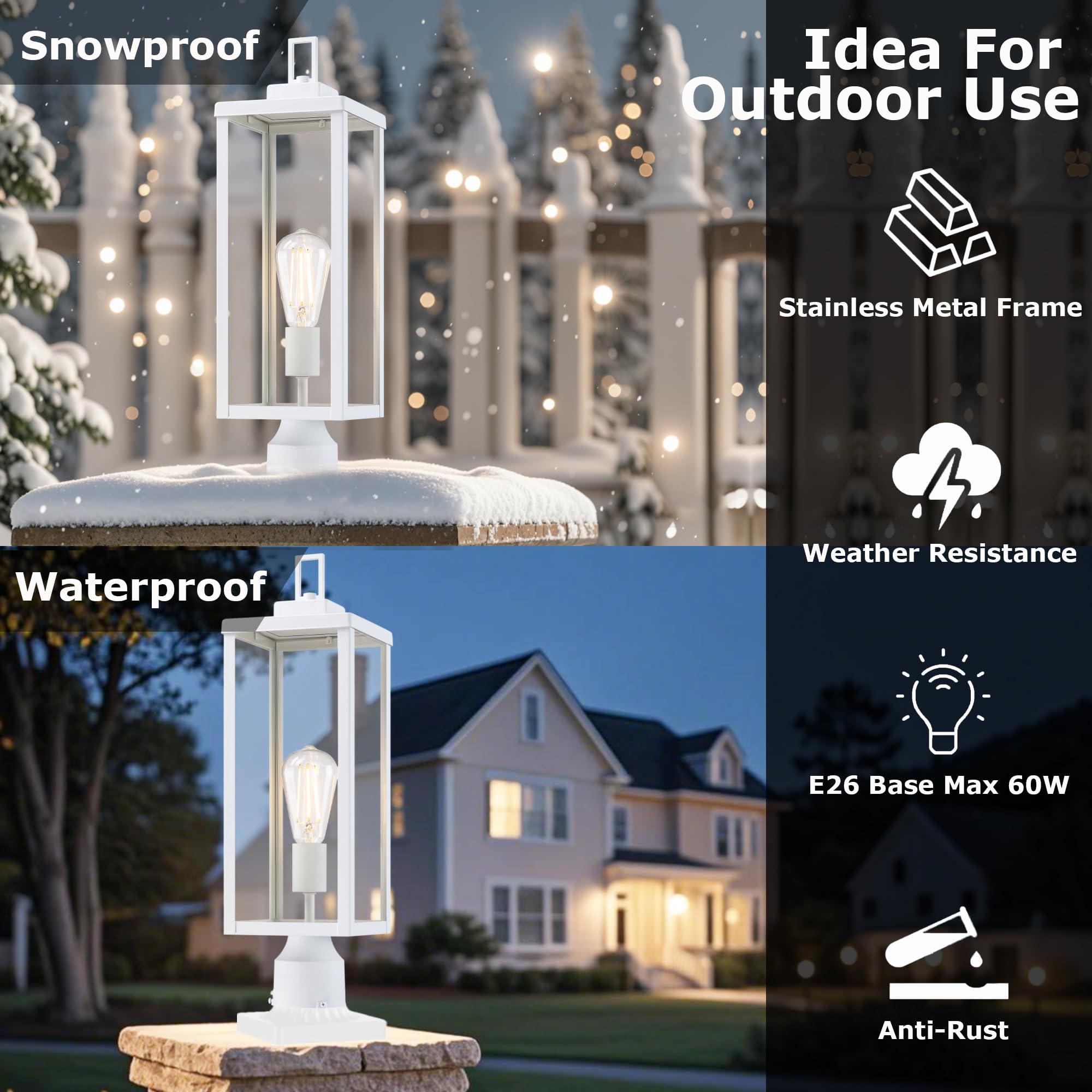 GRUENLICH Outdoor Lamp Post Light Fixtures, Exterior Pole Lantern with Tempered Glass, 20.5 Inch Fence Post Lighting for Garden