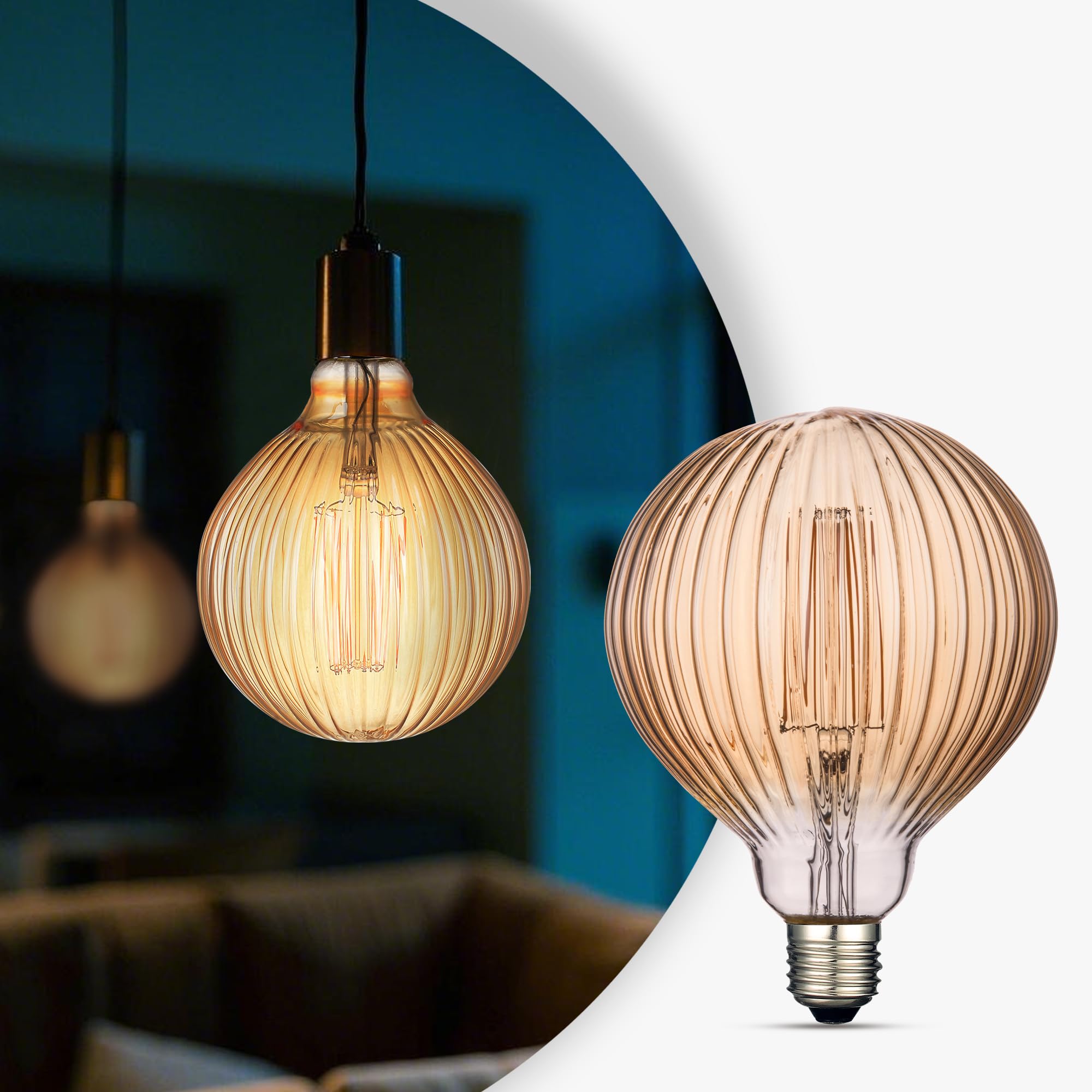 Harwez Light Bulbs, 4W Dimmable Decorative Large Unique Amber Globe G125 Edison LED Bulbs with Squirrel Cage Filament, E26 Mediu