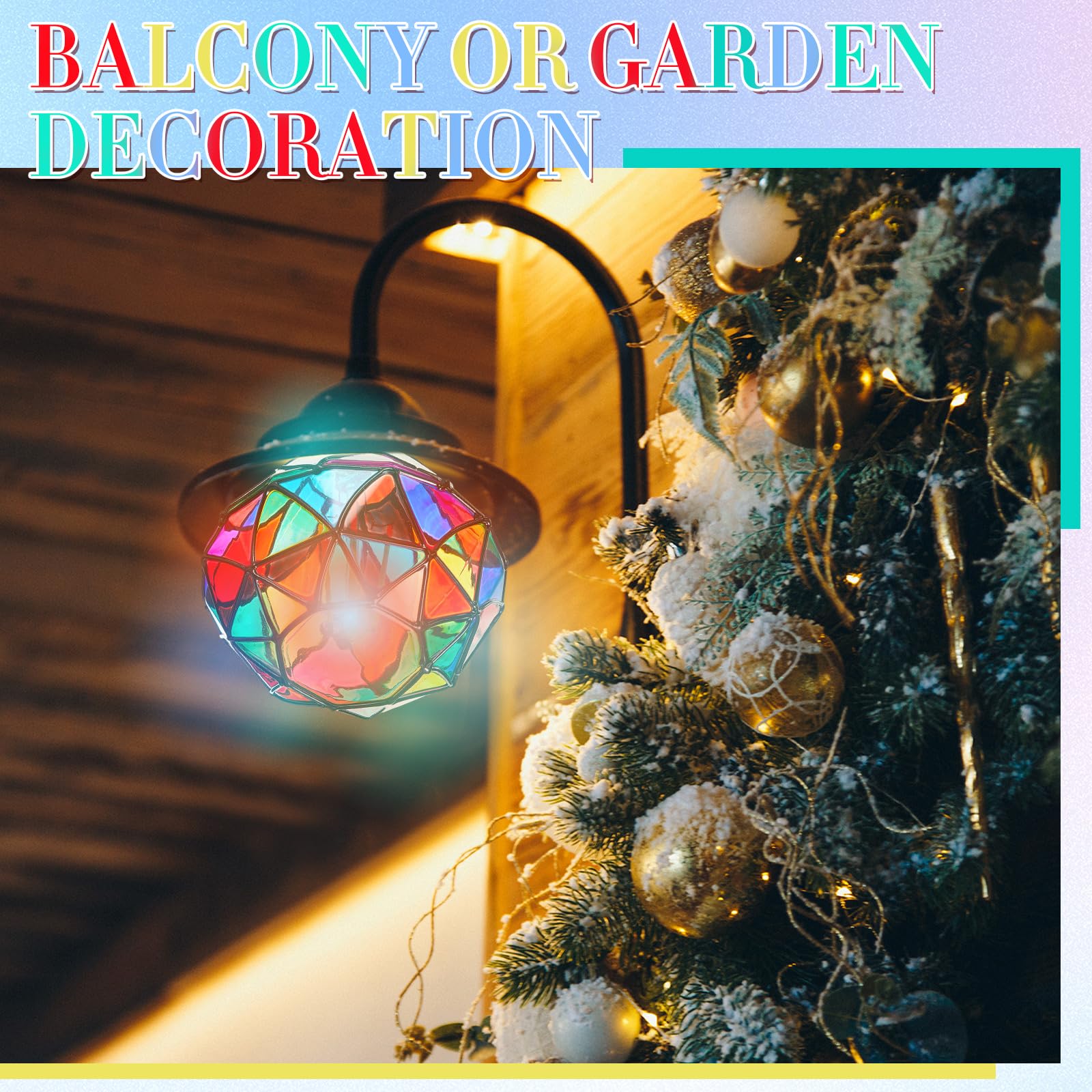 Baquler Stained Glass LED Light Bulb, Diamond Shape E26 Base, 6W, 3.7x4.8 inches, Colorful Flickering Light for Home & Garden Decoration