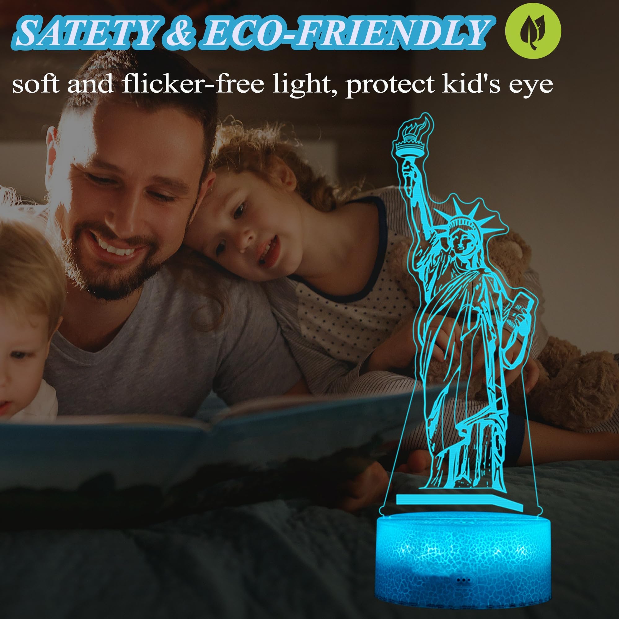 POSSHE 3D Statue of Liberty Night Light Lamp, 16 Colors, Remote & Dimmable, Kids Room Decor, Model MY-3D LAMP-CRACK