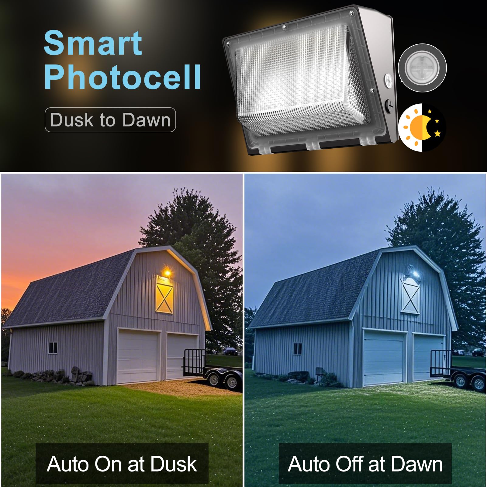 Lightdot 150W LED Wall Pack Lights 6-Pack, 22500Lm, Dusk to Dawn, 5000K, Brown, WPM-20-5S, IP65,