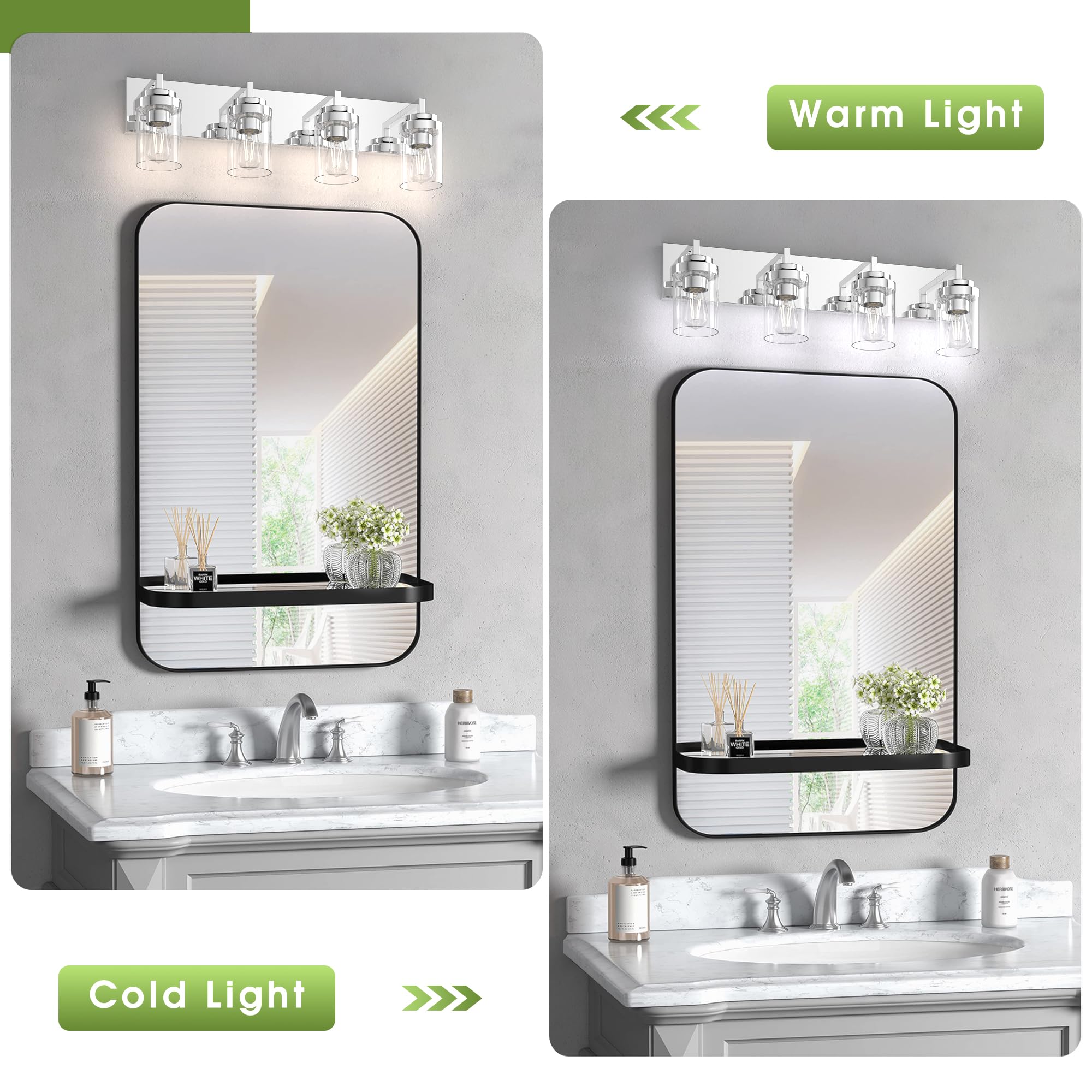 Espird Chrome Bathroom Light Fixtures, 4 Light Bathroom Vanity Light With Clear Glass Shade, 30 In Modern Vanity Light, Bathroom