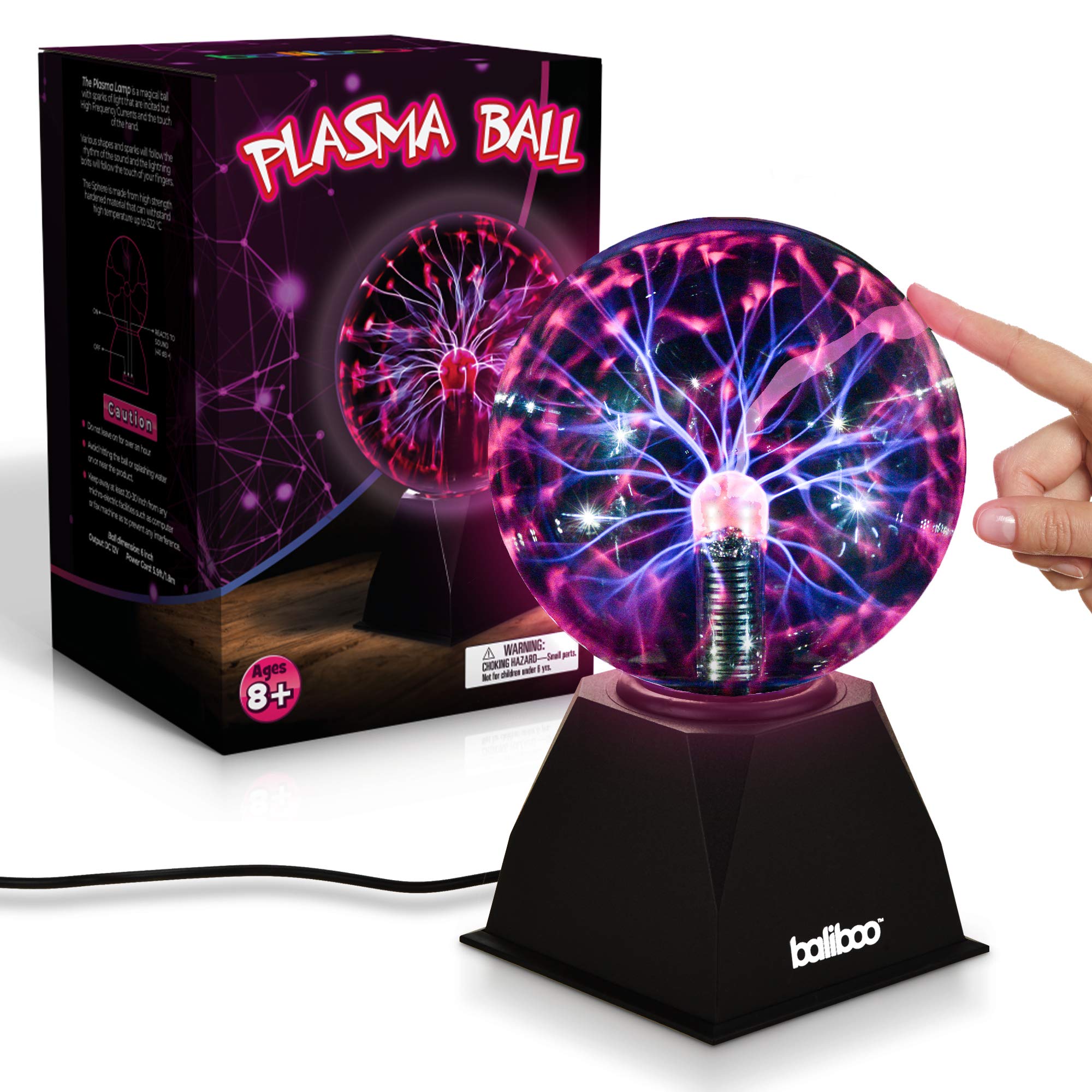 Baliboo Plasma Ball Light, 6 Inches, Touch And Sound Activated Lightning Globe, Magical, Interactive, Mood Setting, Fun And Science Lamp, Prop For Parties, Gift For Kids And Adults