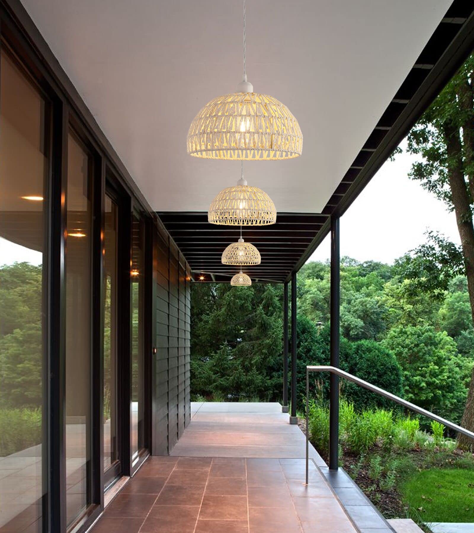 Meixisue Hand-Woven Rattan Wicker Boho Pendant Light,Minimalist Transitional Led Pendant Hanging Light Fixture For Kitchen Islan