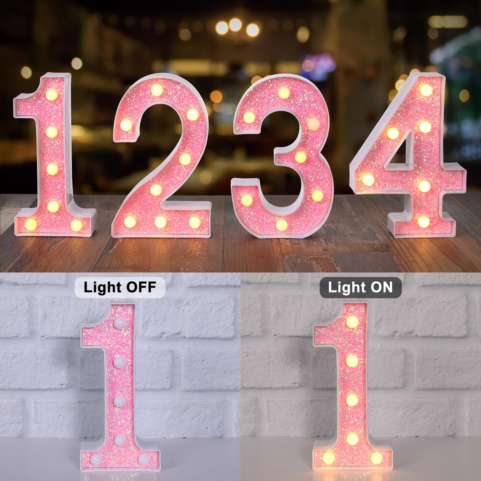 Foaky Led Letter Lights Sign Light Up Pink Letters Glitter Alphabet Letter Sign For Night Light Wedding/Birthday Party Christmas Lamp Girls Gifts,Number 4, 4Th 24 40Th Birthday Decoration (4)