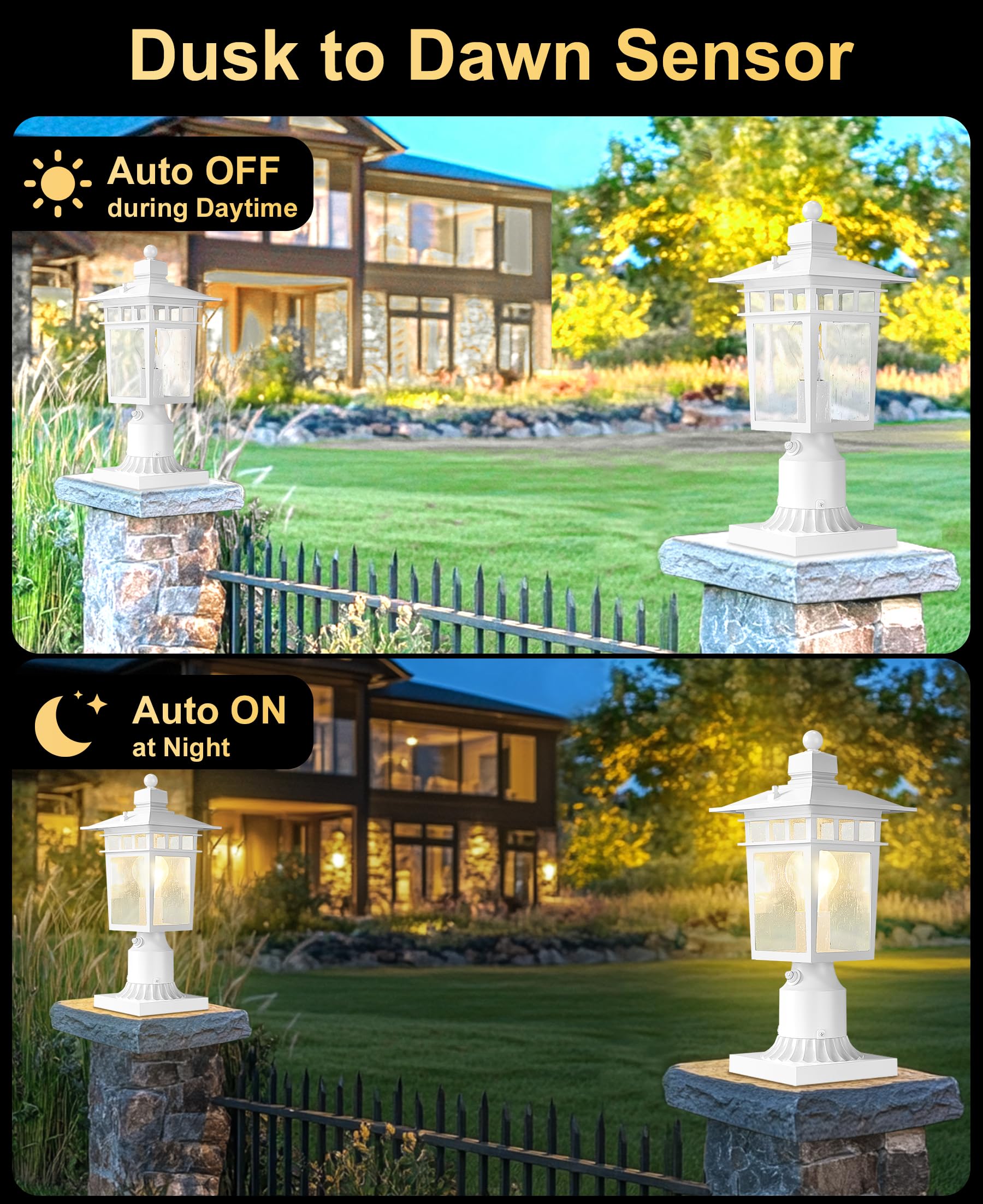 Apoto Dusk To Dawn Outdoor Post Lights  Waterproof Lamp Post Light Fixture  Aluminum Lamp Posts Outdoor Lighting Pole Lantern For Outside Yard Patio Pathway Garden Deck  Hard Wired (2 Pack  White)