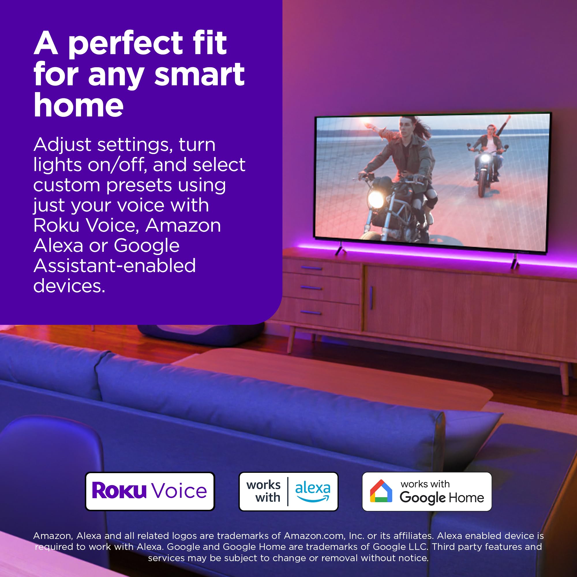 Roku Smart Led Light Strip+, 16.4Ft - Color Options With Adjustable Brightness & Temperature - Peel & Stick Wifi Smart Strip Lights Works Voice, Alexa & Google Assistant - Smart Home Product