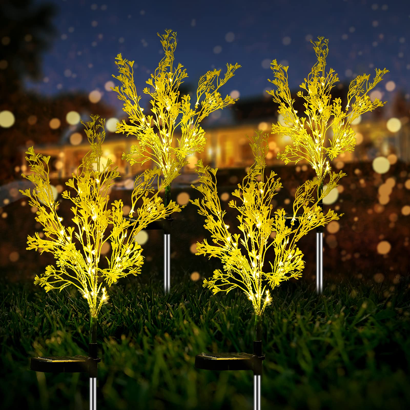Neporal Solar Garden Lights Outdoor, Waterproof IP65, 4 Pack, Golden Plastic Flowers, Dusk to Dawn Decor, Model fe28834a-3ced-4a62-92c7